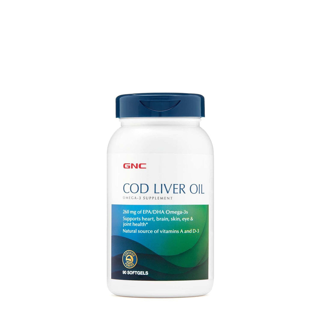 GNC Cod Liver Oil Omega-3 260mg EPA/DHA – Supports Heart, Brain, Skin, Eye & Joint Health | 90 Softgels