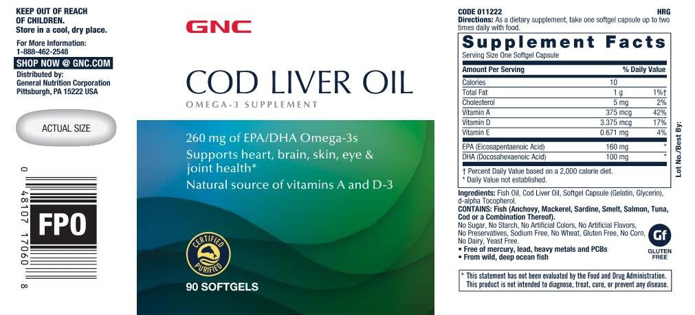 GNC Cod Liver Oil Omega-3 260mg EPA/DHA – Supports Heart, Brain, Skin, Eyes & Joints (90 Softgels x2)