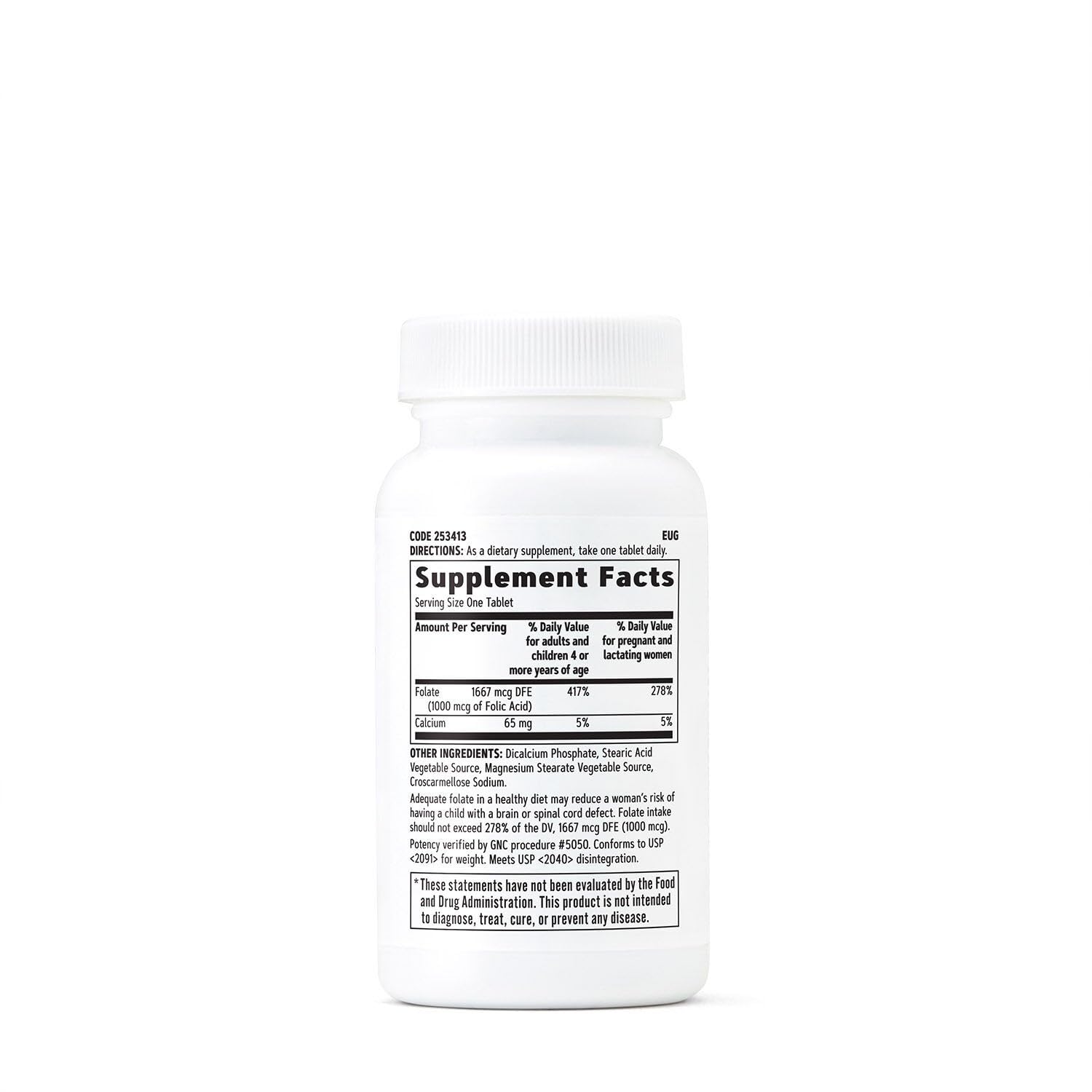 GNC Folic Acid 1000mcg – Supports Healthy Fetal Development | Vegetarian Formula | 100 Count (Pack of 2)