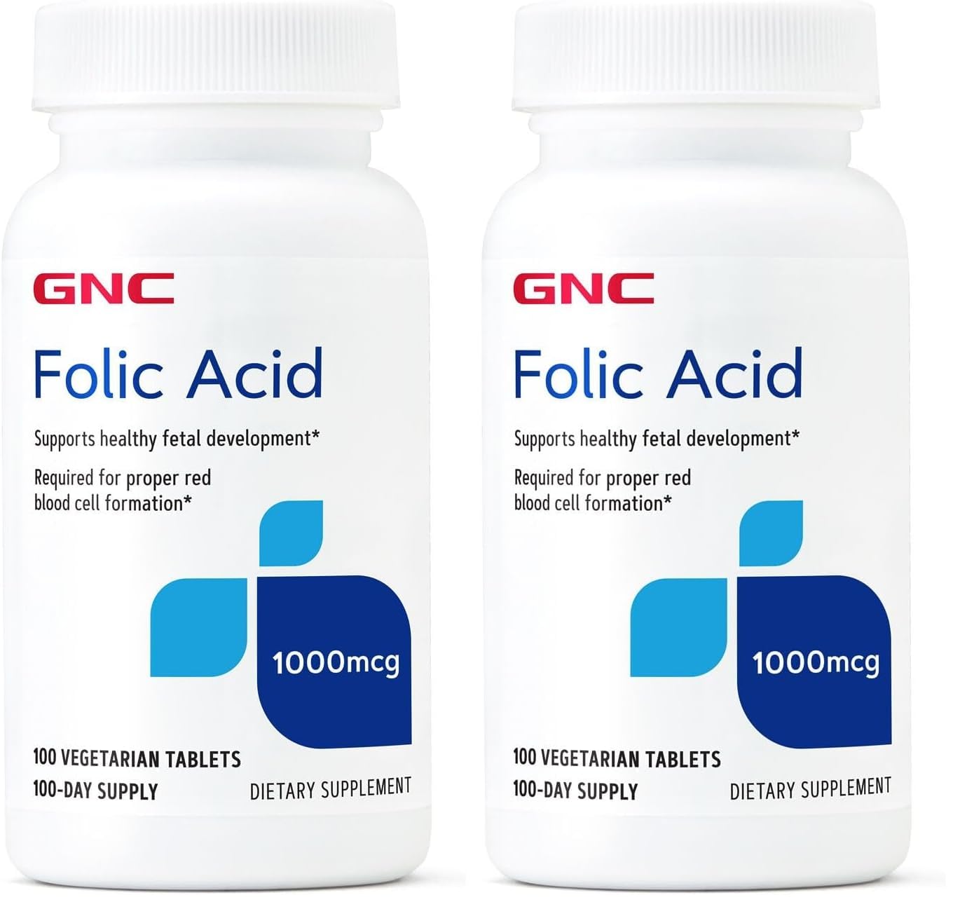 GNC Folic Acid 1000mcg – Supports Healthy Fetal Development | Vegetarian Formula | 100 Count (Pack of 2)
