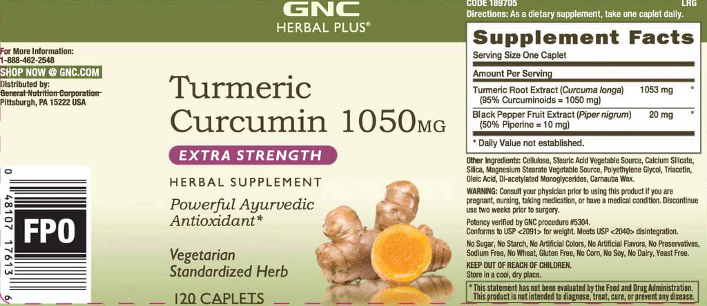 GNC Herbal Plus Turmeric Curcumin 1000mg – Extra Strength Vegetarian Supplement | 120 Servings