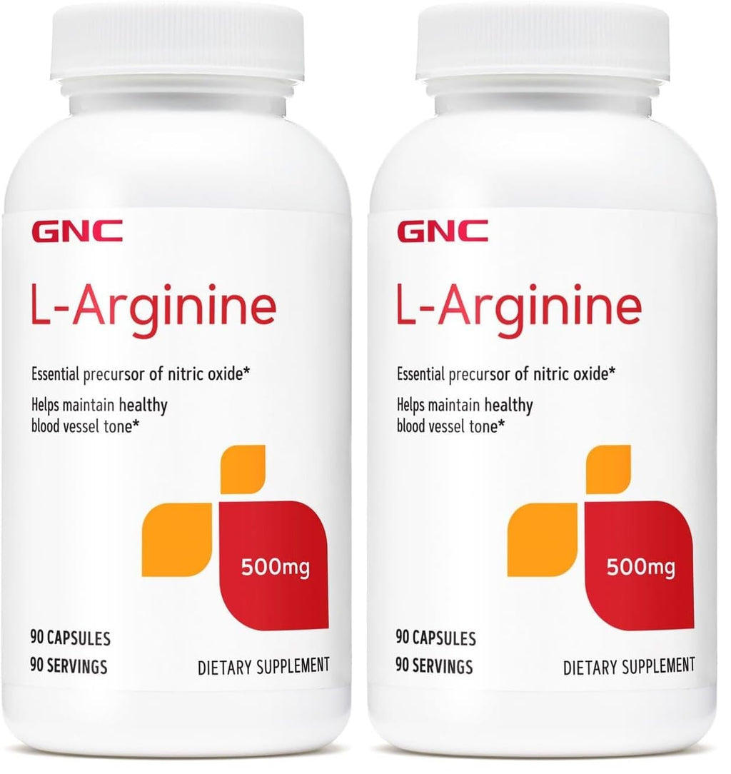 GNC L Arginine 500mg Supplement – Supports Healthy Blood Vessel Tone – 90 Servings (Pack of 2)