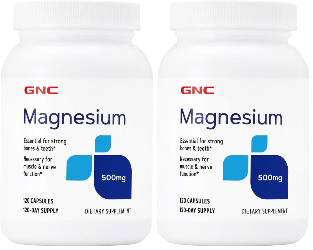 GNC Magnesium 500mg – 120 Capsules (Pack of 2) Supports Calcium Absorption & Strong Teeth