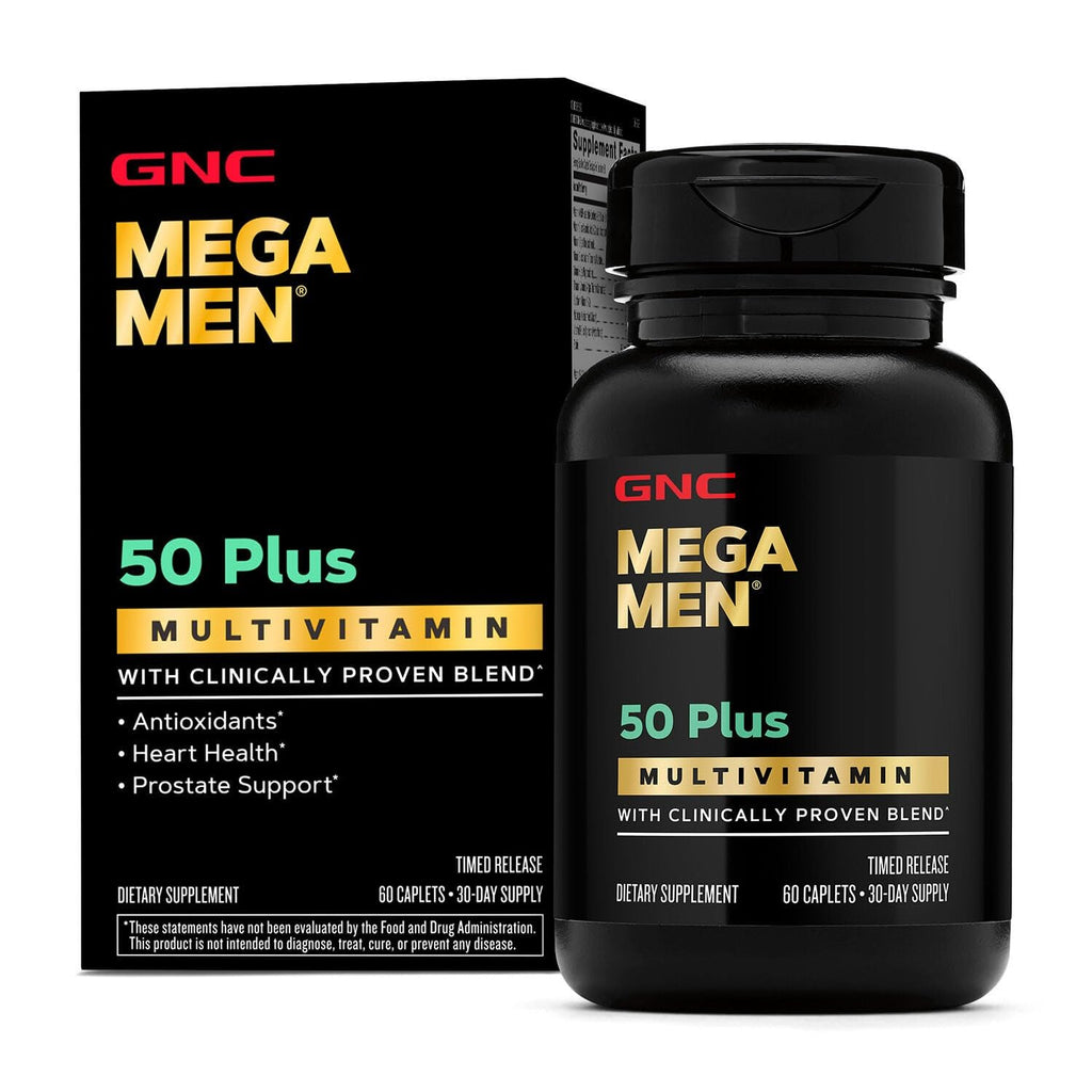 GNC Mega Men 50 Plus Multivitamin Caplets - Clinically Proven for Heart & Prostate Health | 60 Count