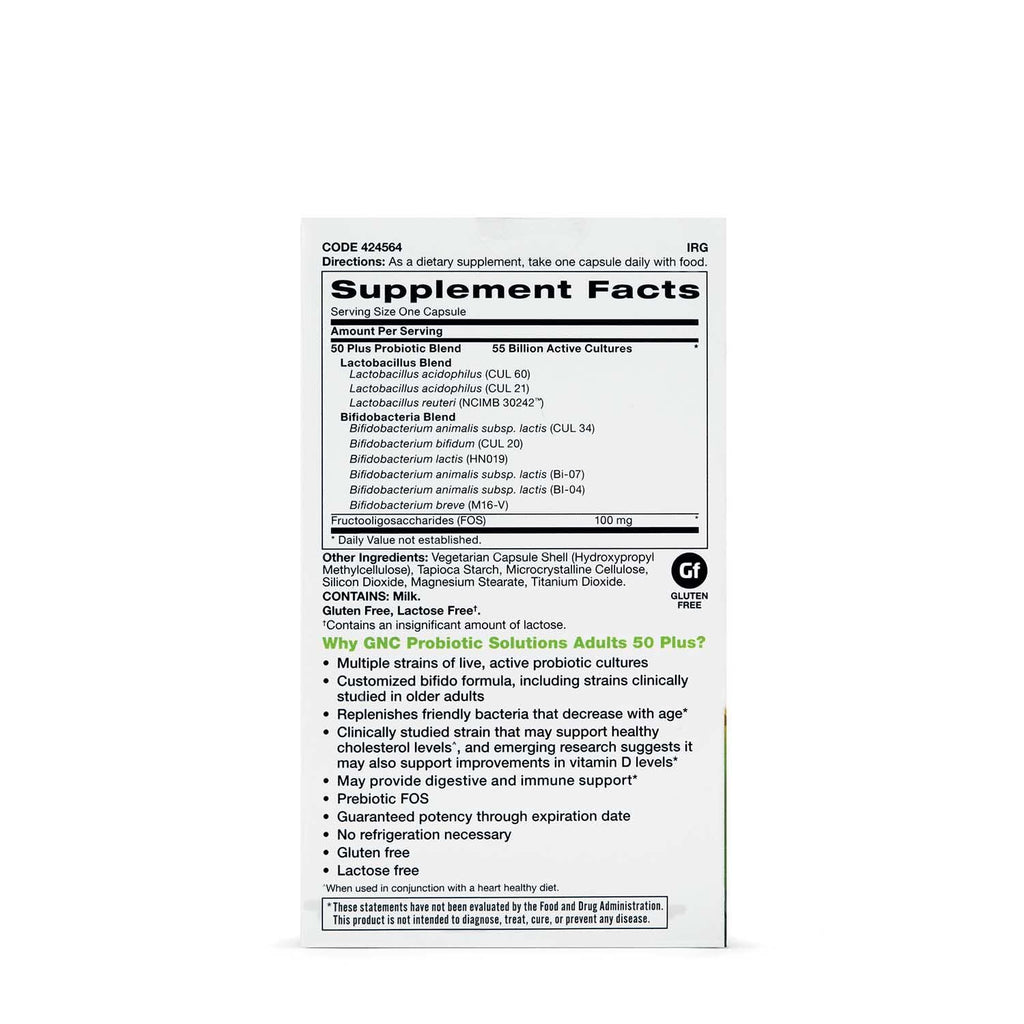 GNC Probiotic Solutions Adults 50+ – 55B CFU Daily Probiotic for Digestive & Immune Support | 30 Capsules