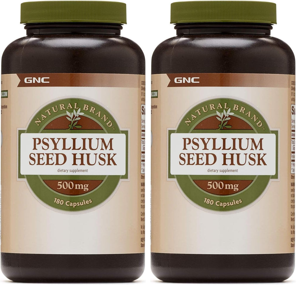 GNC Natural Brand Psyllium Seed Husk 500 mg - Digestive Health Support, 180 Capsules per Bottle (Pack of 2)