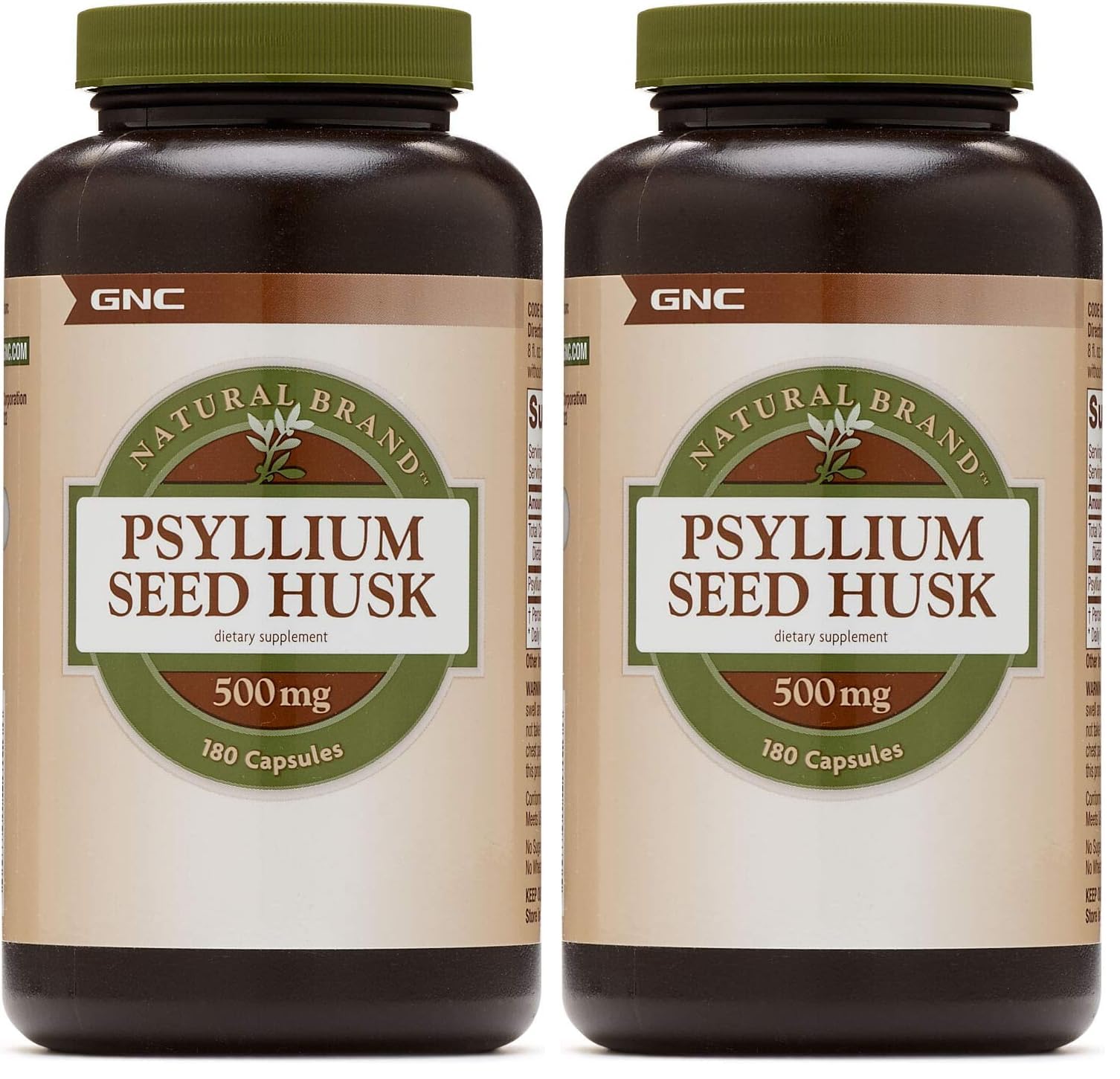 GNC Natural Brand Psyllium Seed Husk 500 mg - Digestive Health Support, 180 Capsules per Bottle (Pack of 2)