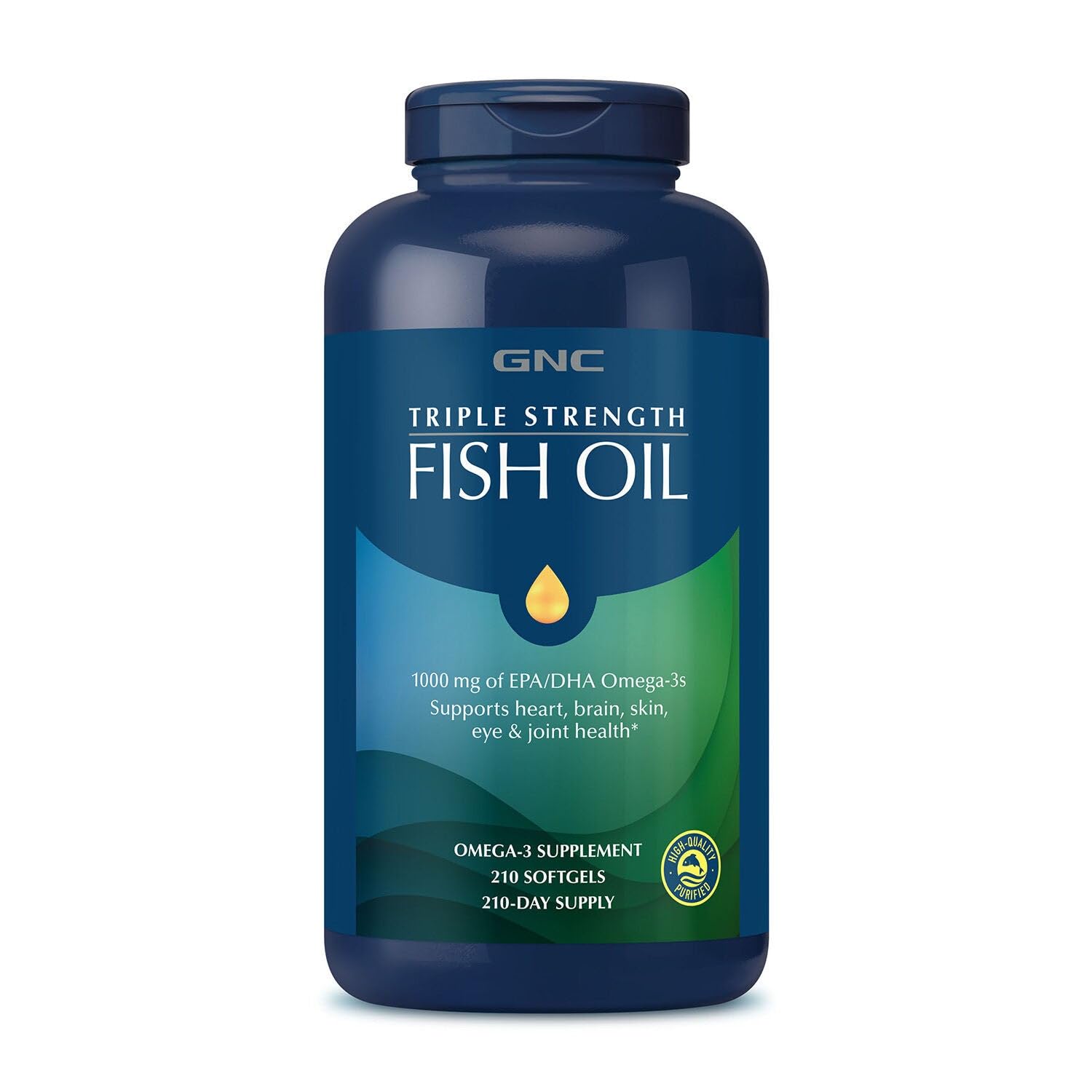 GNC Triple Strength Fish Oil 1000mg EPA & DHA | Burpless High Potency | 210 Softgels