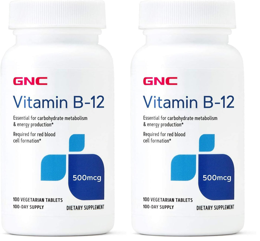 GNC Vitamin B-12 500mcg | Energy Production Support | Pack of 2 (100 Tablets)