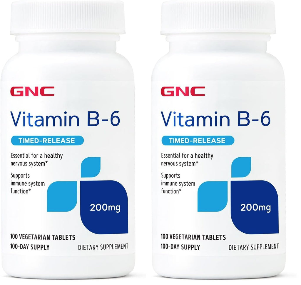 GNC Vitamin B6 200mg Supplement – Immune & Nervous System Support (Pack of 2, 100 Servings)