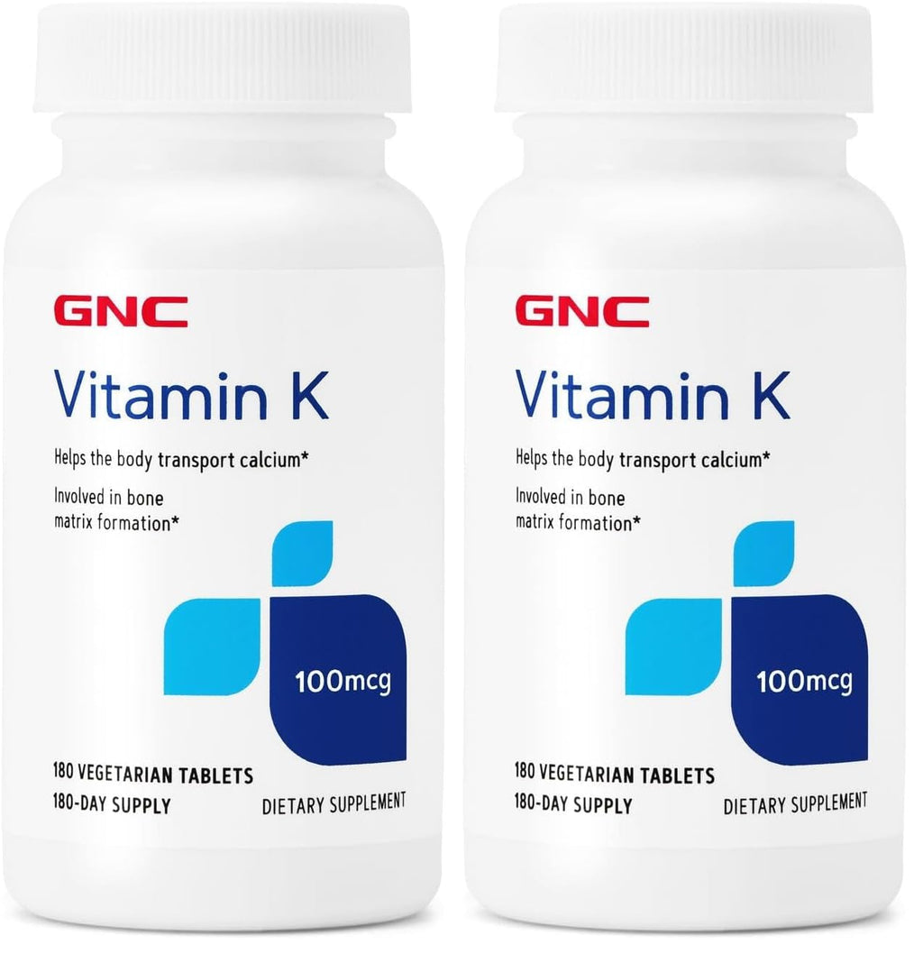 GNC Vitamin K 100mcg – 180 Tablets (Pack of 2) | Supports Calcium Transport & Bone Health