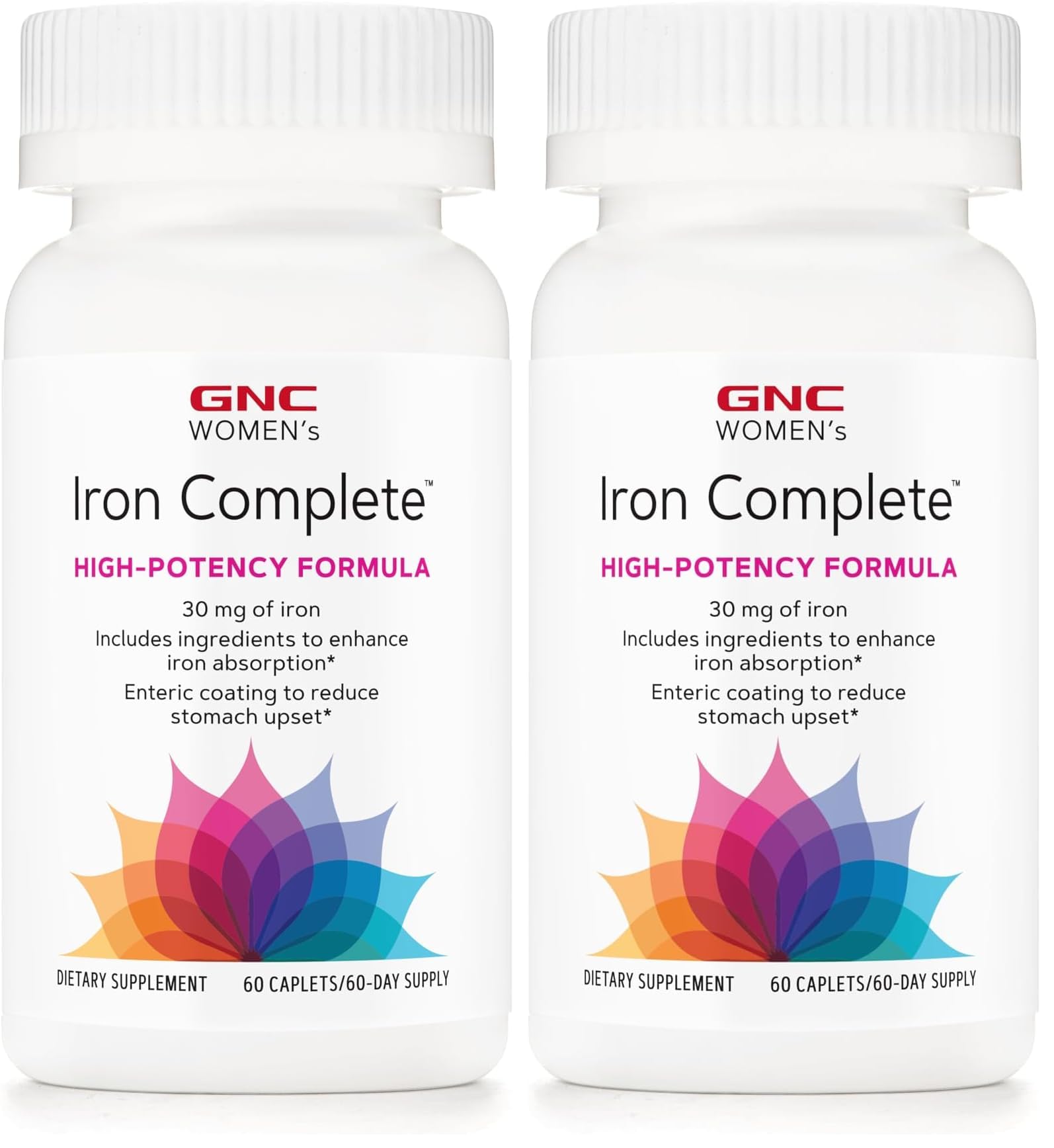 GNC Women's Iron Complete Multivitamin - 60 Caplets (Pack of 2) | Enhances Iron Absorption