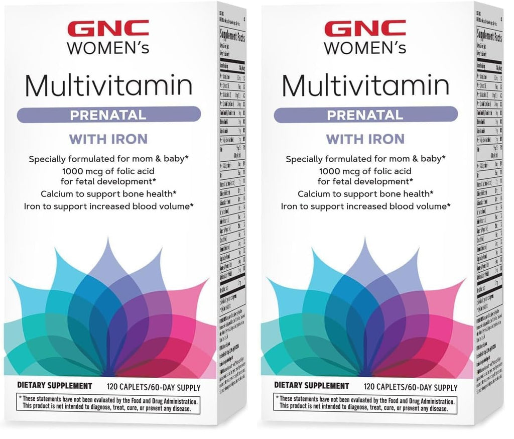 GNC Women's Prenatal Multivitamin with Iron | Supports Pregnancy & Baby Development | 120 Caplets (Pack of 2)