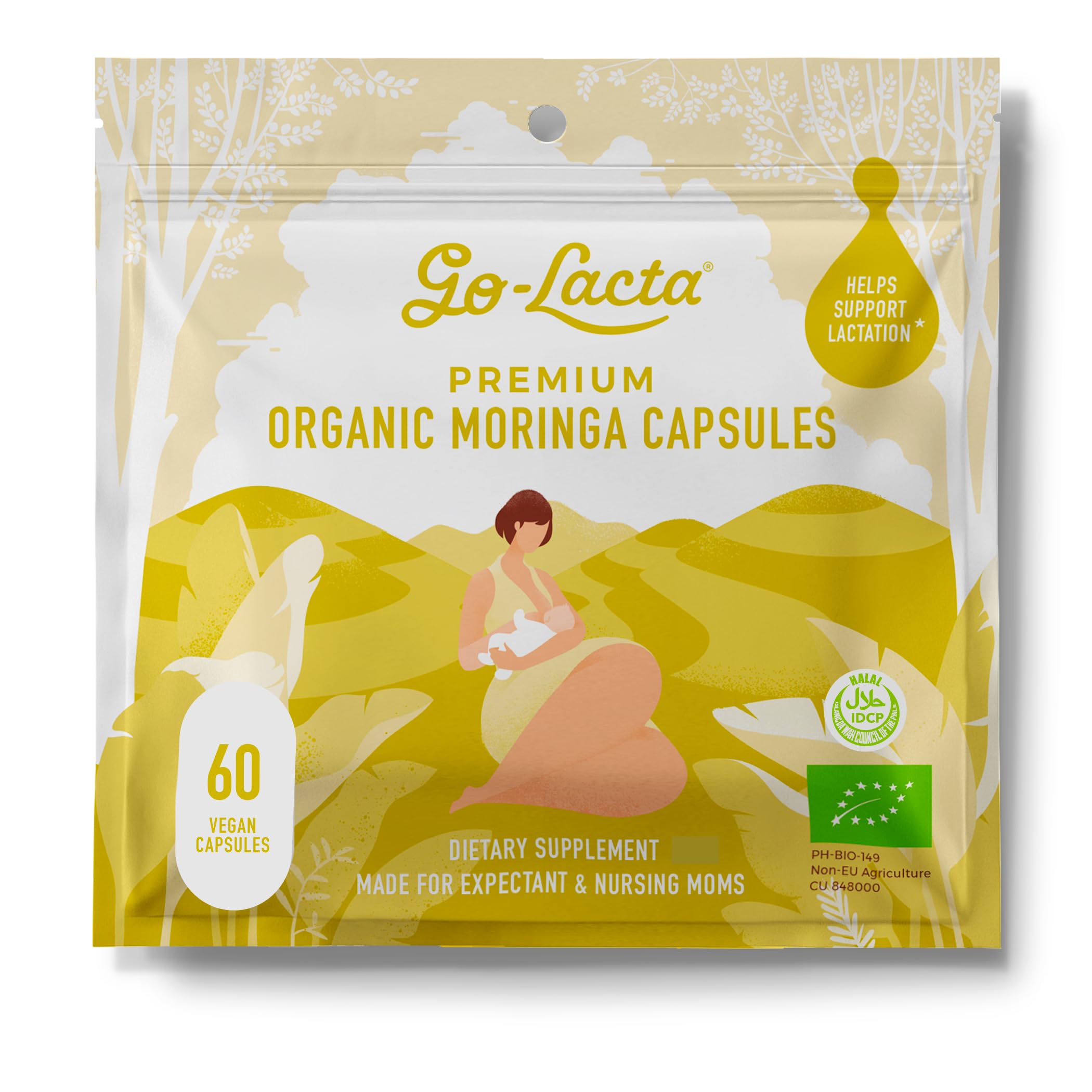 Go-Lacta 100% Organic Moringa Capsules for Breastfeeding Moms - 60 Capsules | Postnatal Vitamins