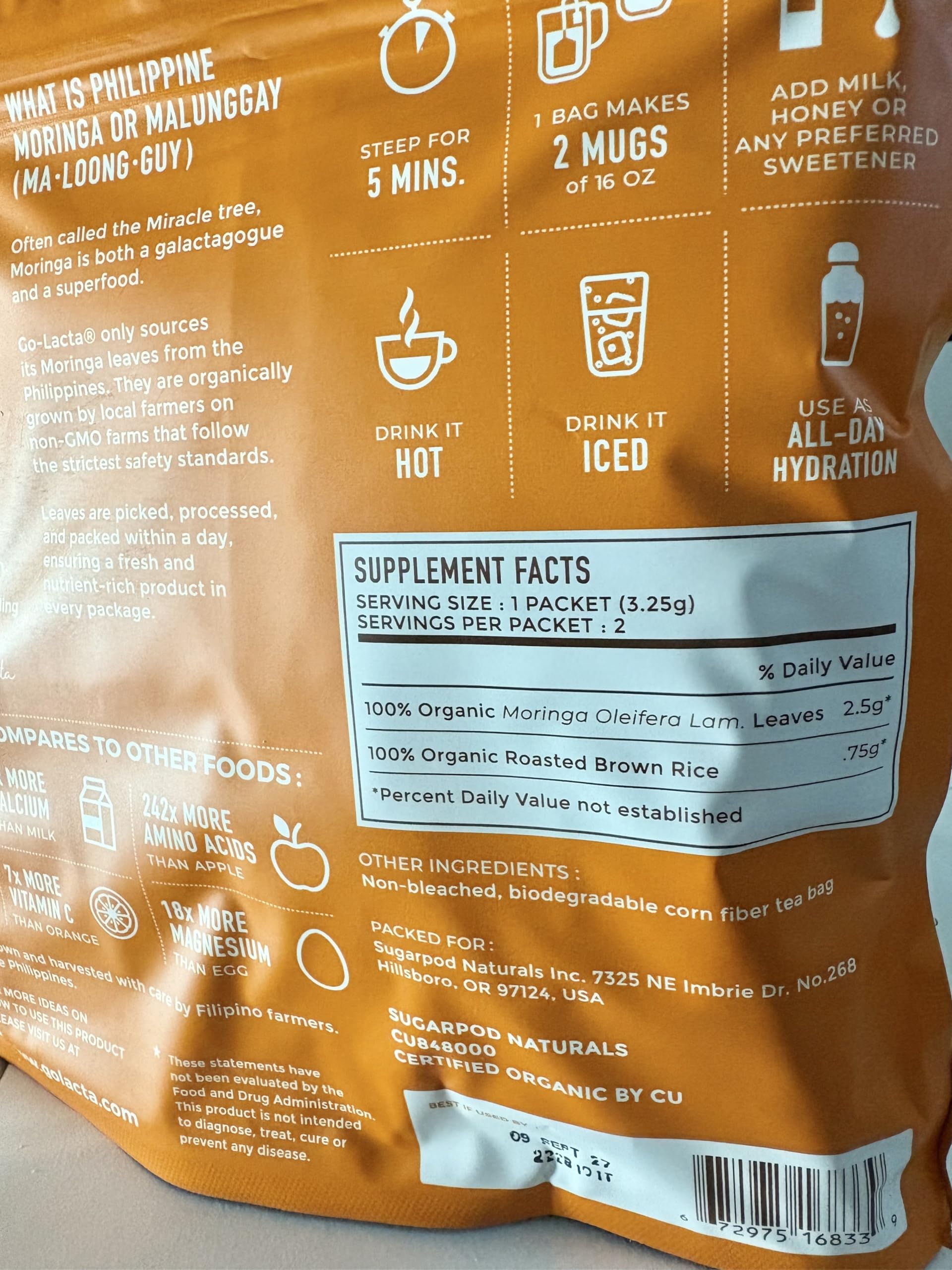 Go-Lacta Organic Moringa Tea – Lactation Support (Caffeine-Free)