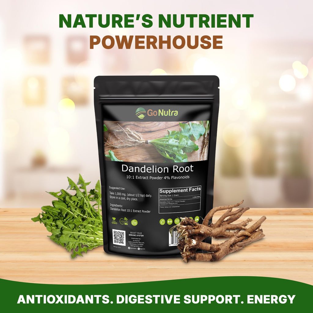 Go Nutra Dandelion Root Powder - 10:1 Concentrated, Caffeine Free for Tea, Coffee & Beverages | 8 oz | Non-GMO, Vegan
