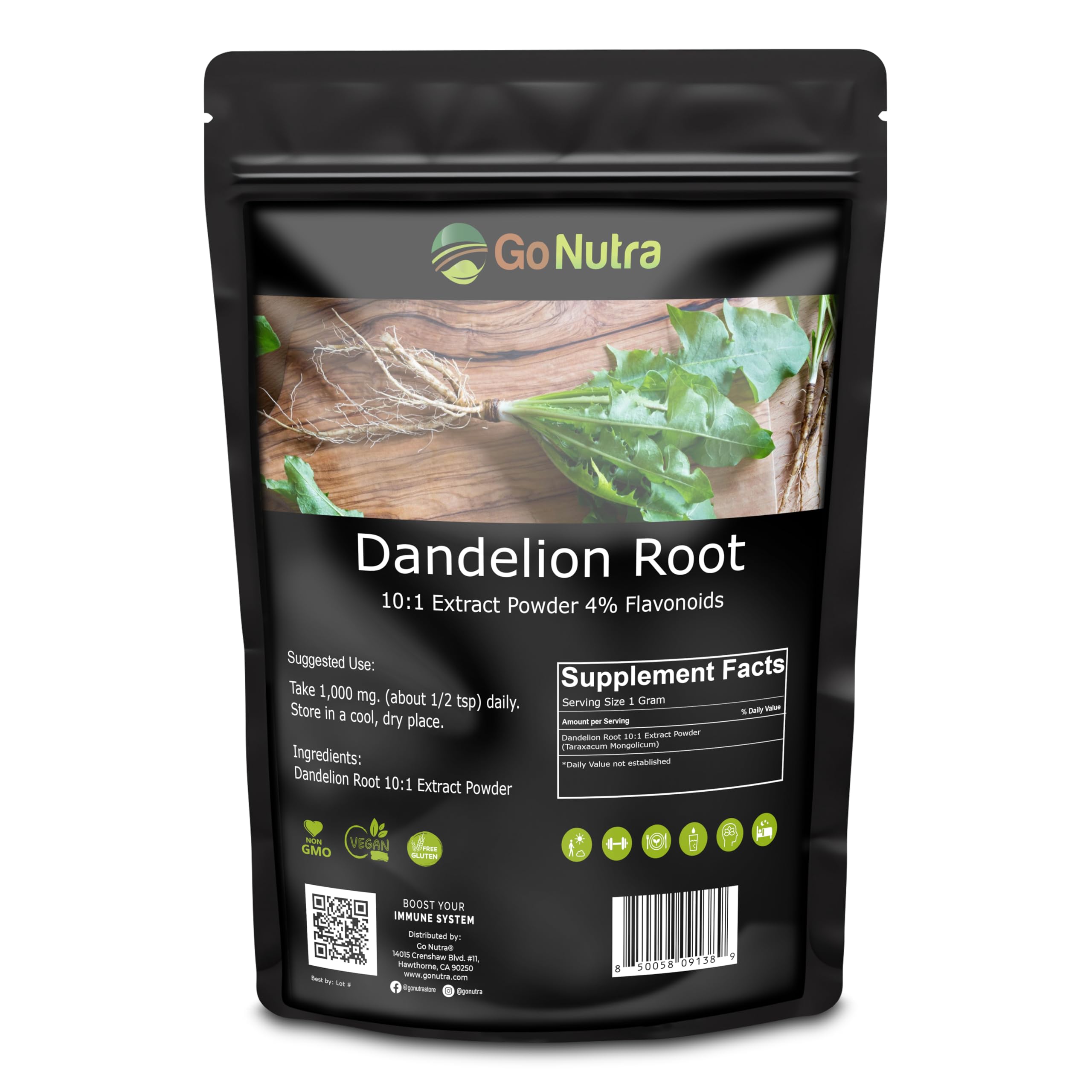 Go Nutra Dandelion Root Powder - 10:1 Concentrated, Caffeine Free for Tea, Coffee & Beverages | 8 oz | Non-GMO, Vegan