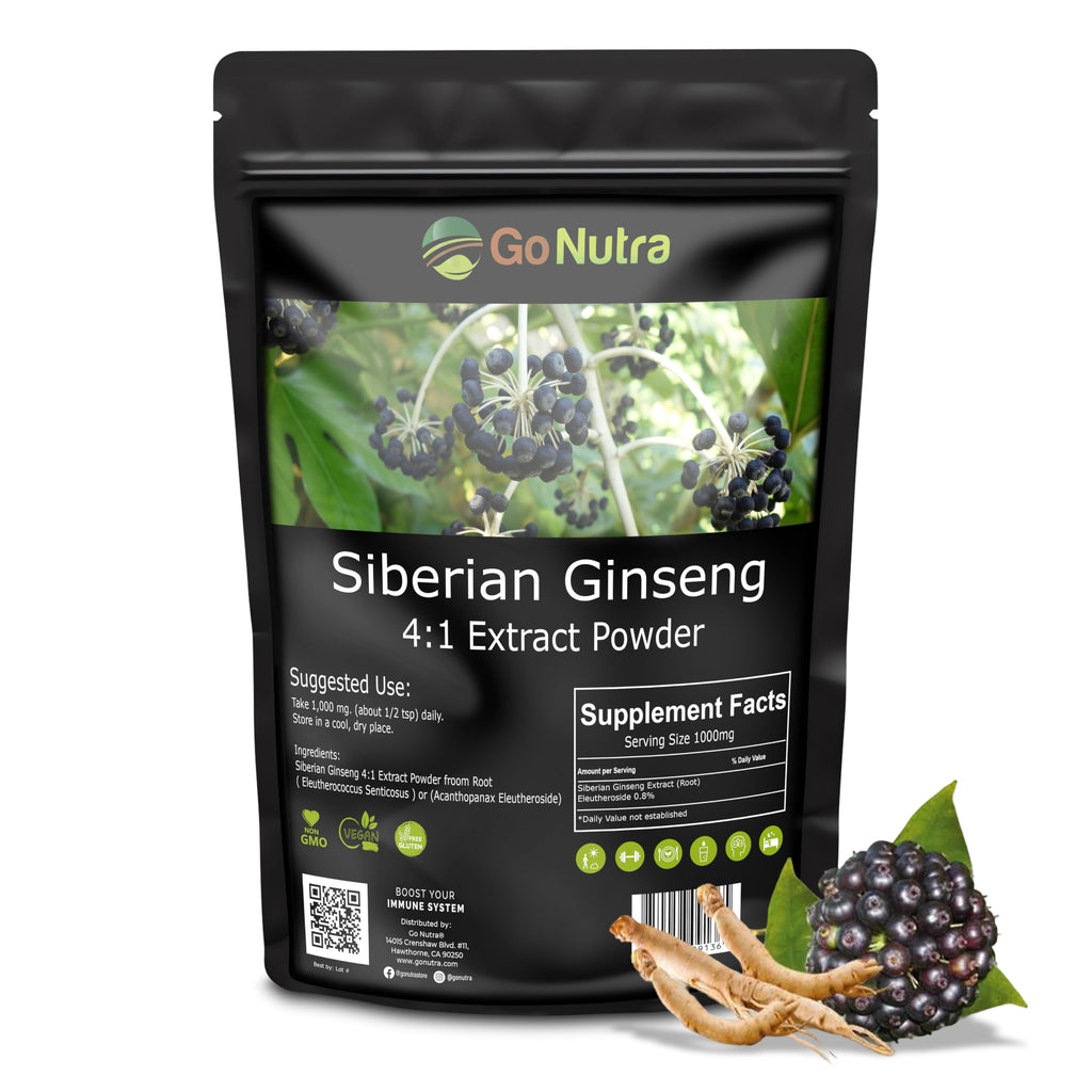 Go Nutra Siberian Ginseng - Eleuthero Root Powder 4:1 Extract | Energy & Stamina | Non-GMO | 4 oz