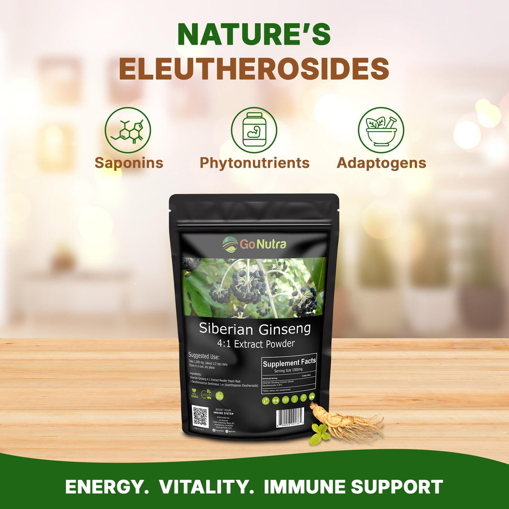 Go Nutra Siberian Ginseng - Eleuthero Root Powder 4:1 Extract, 1lb