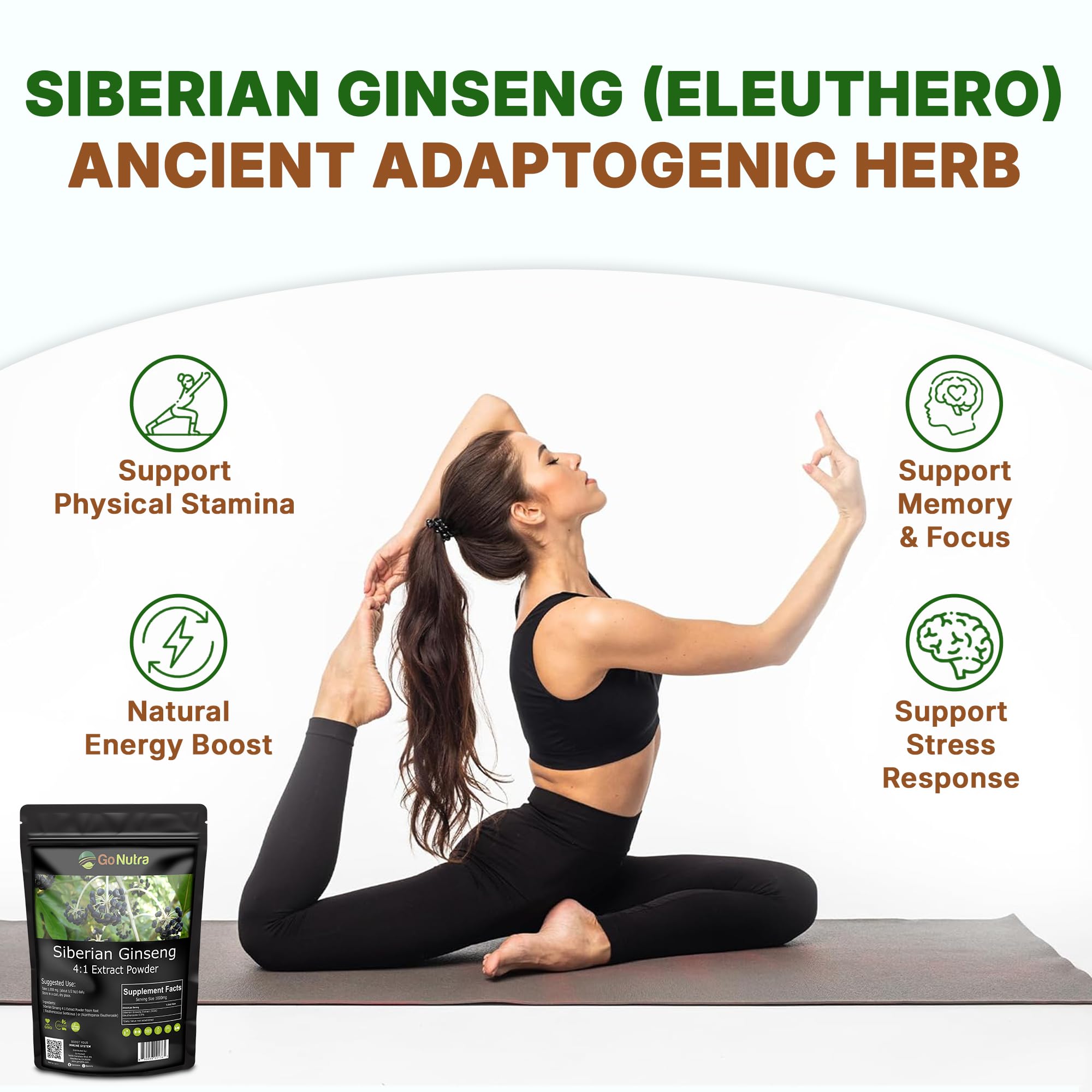 Go Nutra Siberian Ginseng - Eleuthero Root Powder 4:1 Extract, 1lb