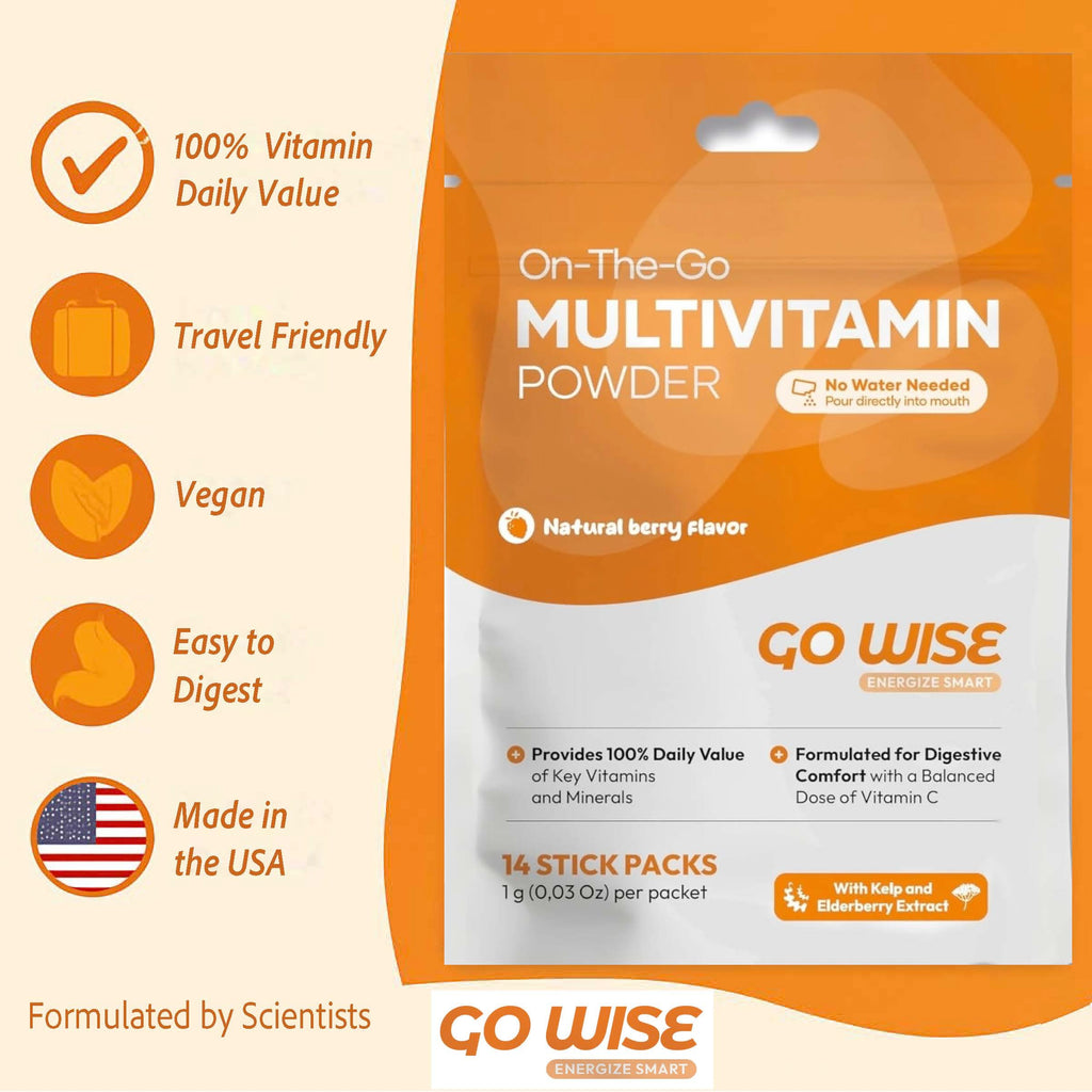 Go Wise On The Go Multivitamin Powder - Natural Berry (Pack of 3) | 14 Travel Sticks