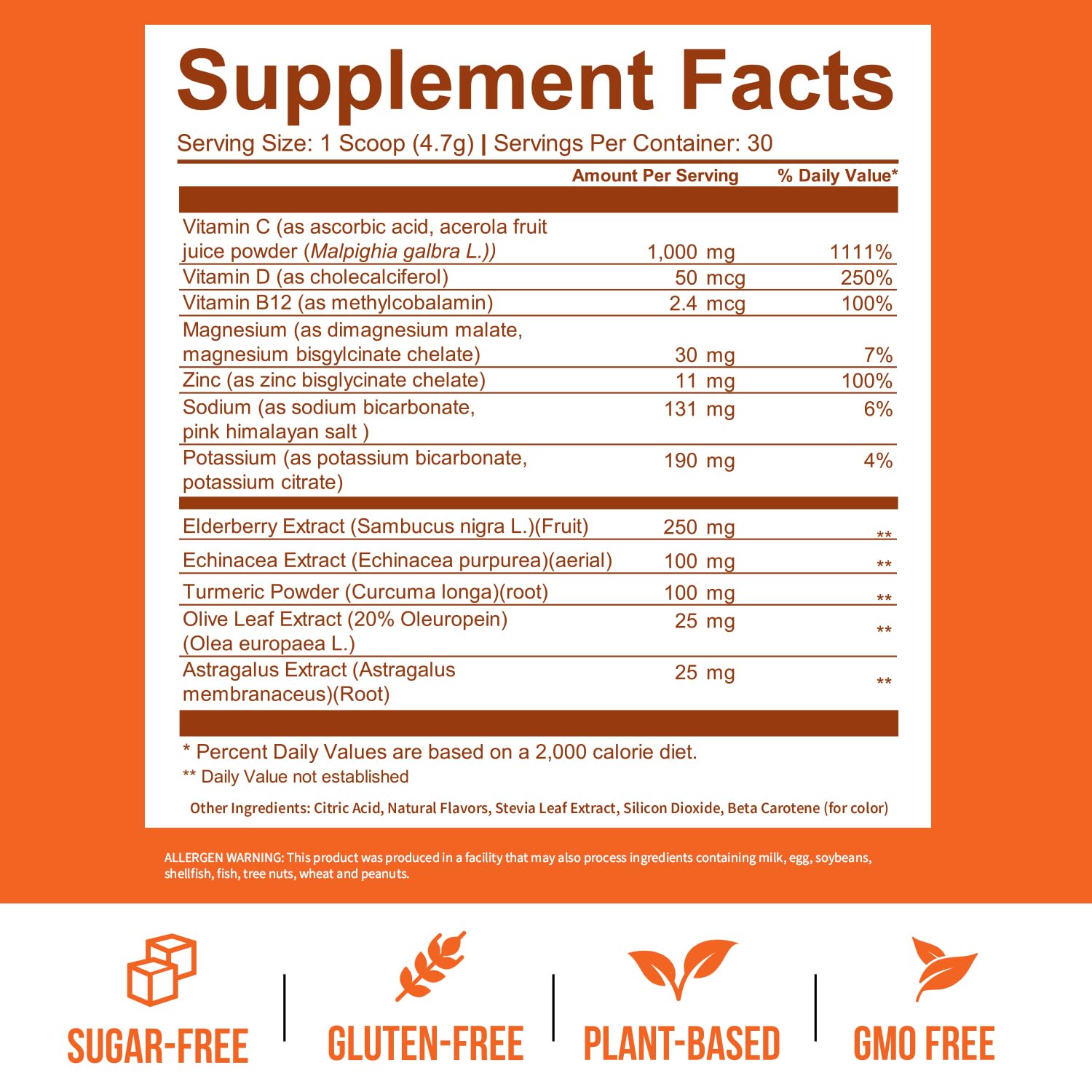 GOBIOTIX Vitamin C Immunity Powder – Immune Defense, Vegan, Orange, Non-GMO