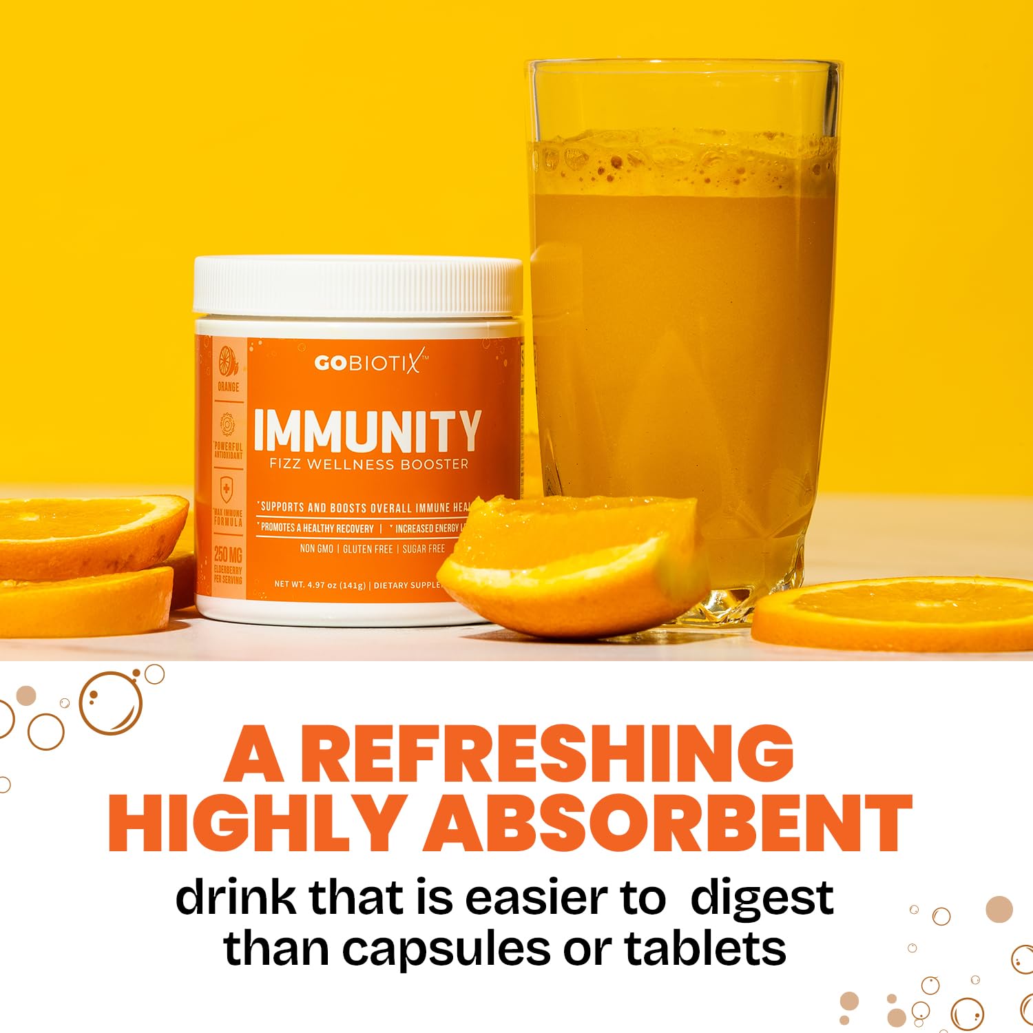 GOBIOTIX Vitamin C Immunity Powder – Immune Defense, Vegan, Orange, Non-GMO