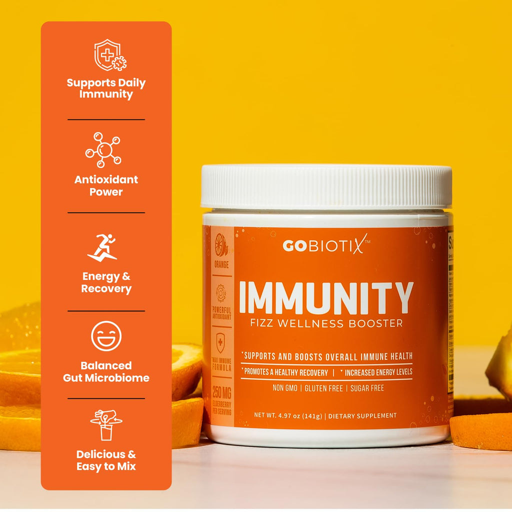 GOBIOTIX Vitamin C Immunity Powder – Immune Defense, Vegan, Orange, Non-GMO