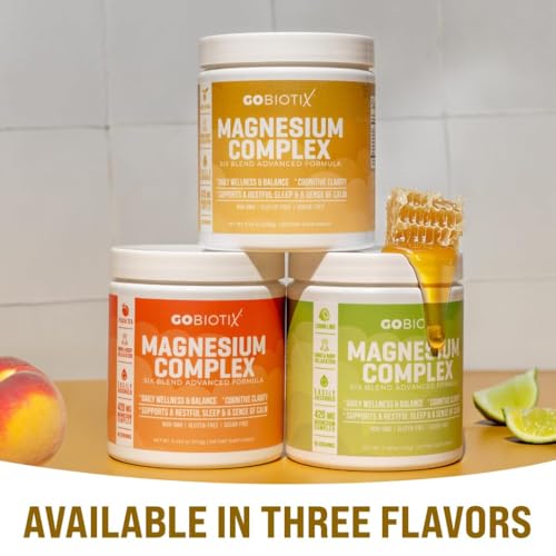 GoBiotix Magnesium Glycinate Powder – 420 mg, High Absorption Complex, Peach Tea, 60 Servings