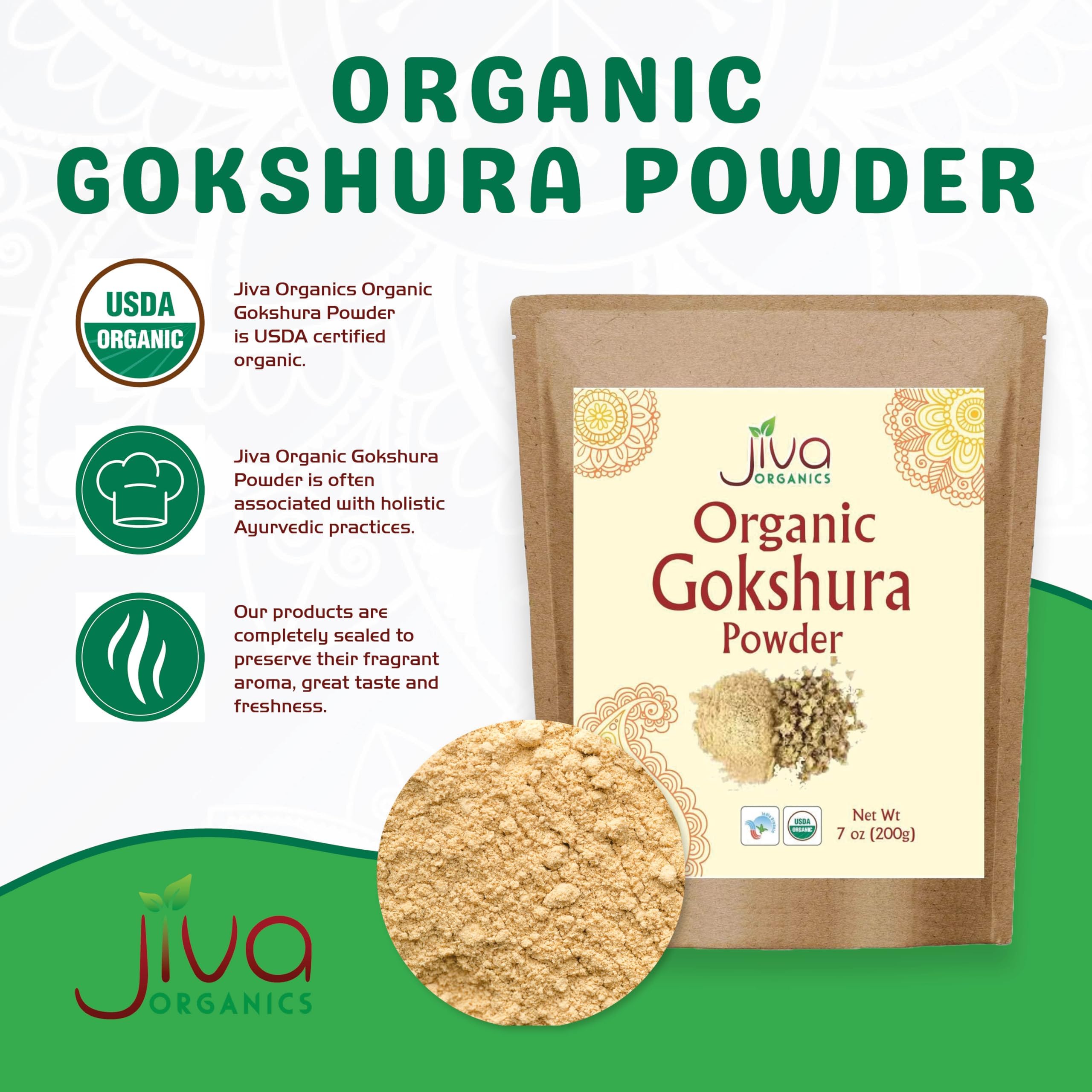 Jiva Organics Gokshura Powder 7oz - Non-GMO, Pure Full Spectrum Tribulus, Indian Origin