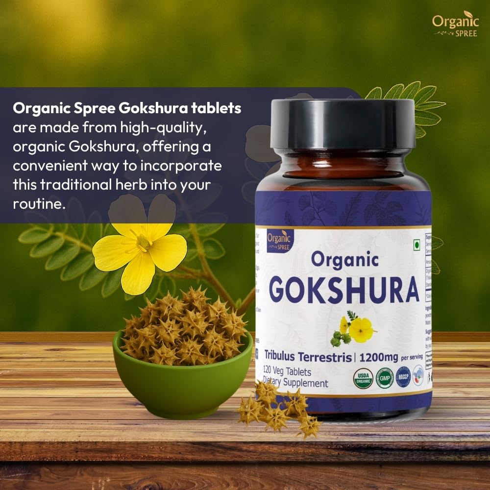 ORGANIC SPREE Gokshura 120 Tablets | Tribulus Terrestris | USDA Organic Certified | Supports Immunity & Strength | Pack of 3