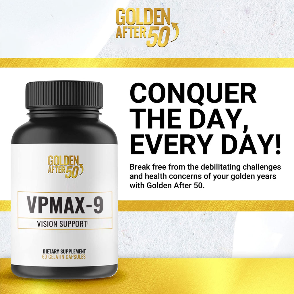 Golden After 50 VpMax-9: Sight Care Eye Vitamins with Lutein, Bilberry & Lycopene – 3 Bottles
