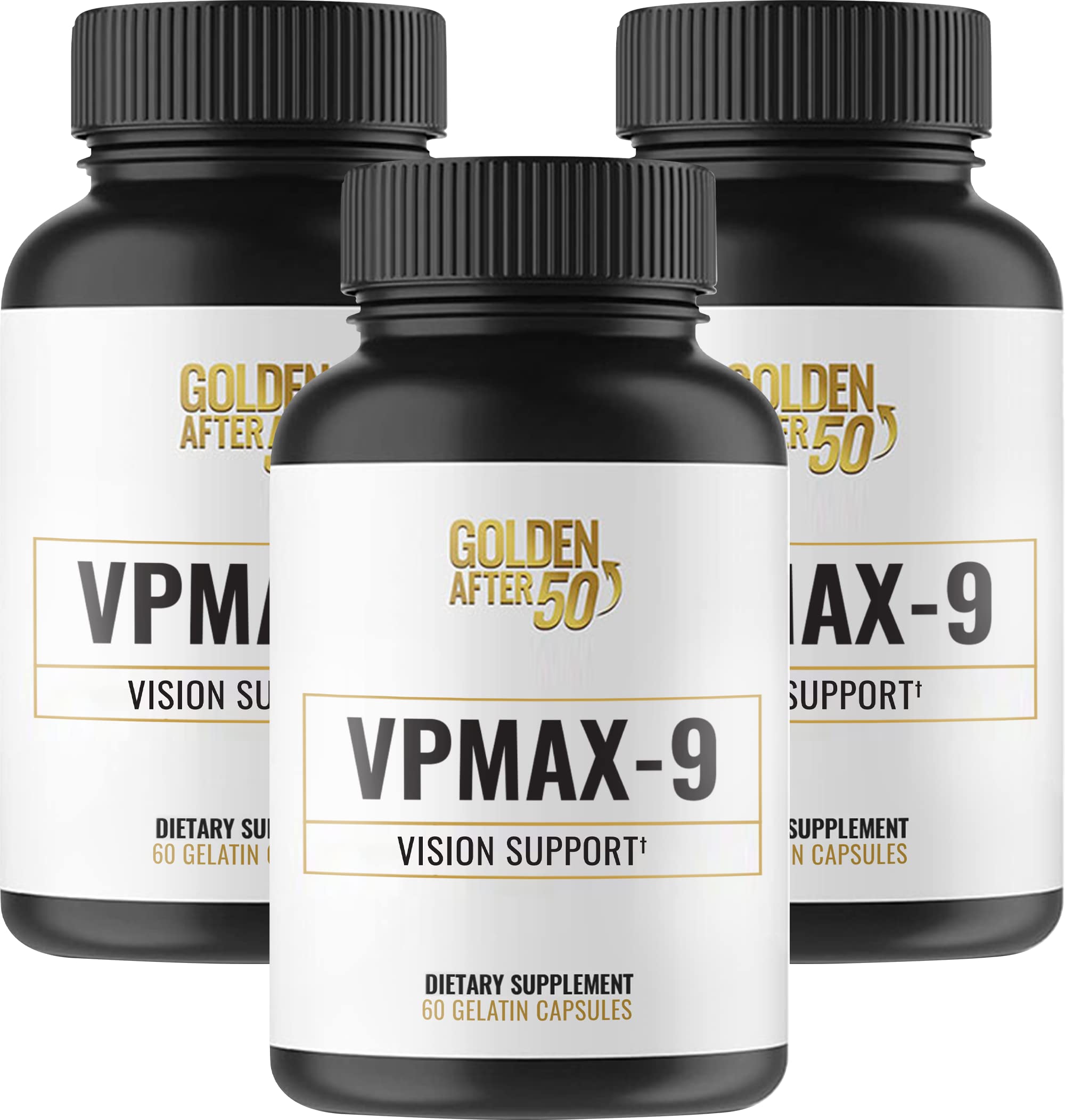 Golden After 50 VpMax-9: Sight Care Eye Vitamins with Lutein, Bilberry & Lycopene – 3 Bottles