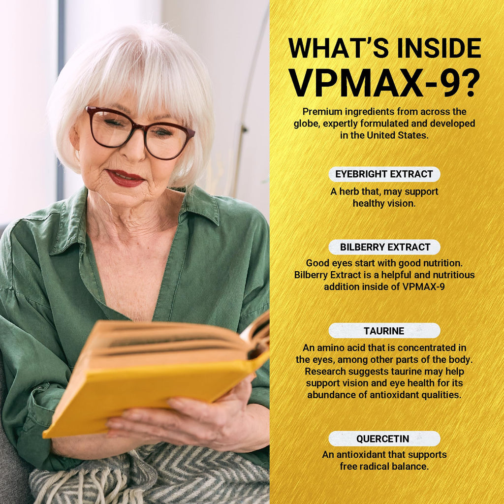 Golden After 50 VpMax-9: Sight Care Eye Vitamins with Lutein, Bilberry & Lycopene – 3 Bottles
