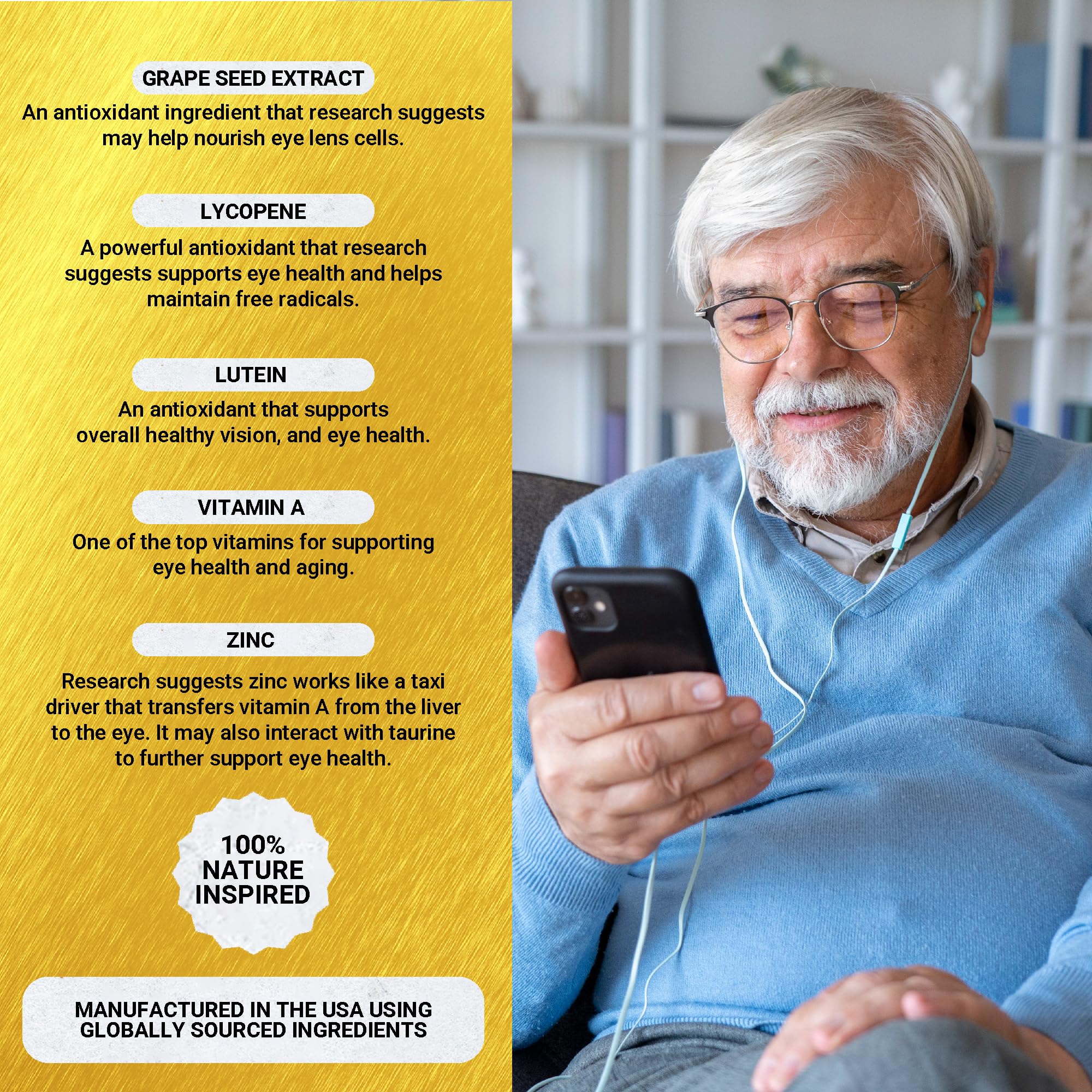 Golden After 50 VpMax-9: Sight Care Eye Vitamins with Lutein, Bilberry & Lycopene – 3 Bottles