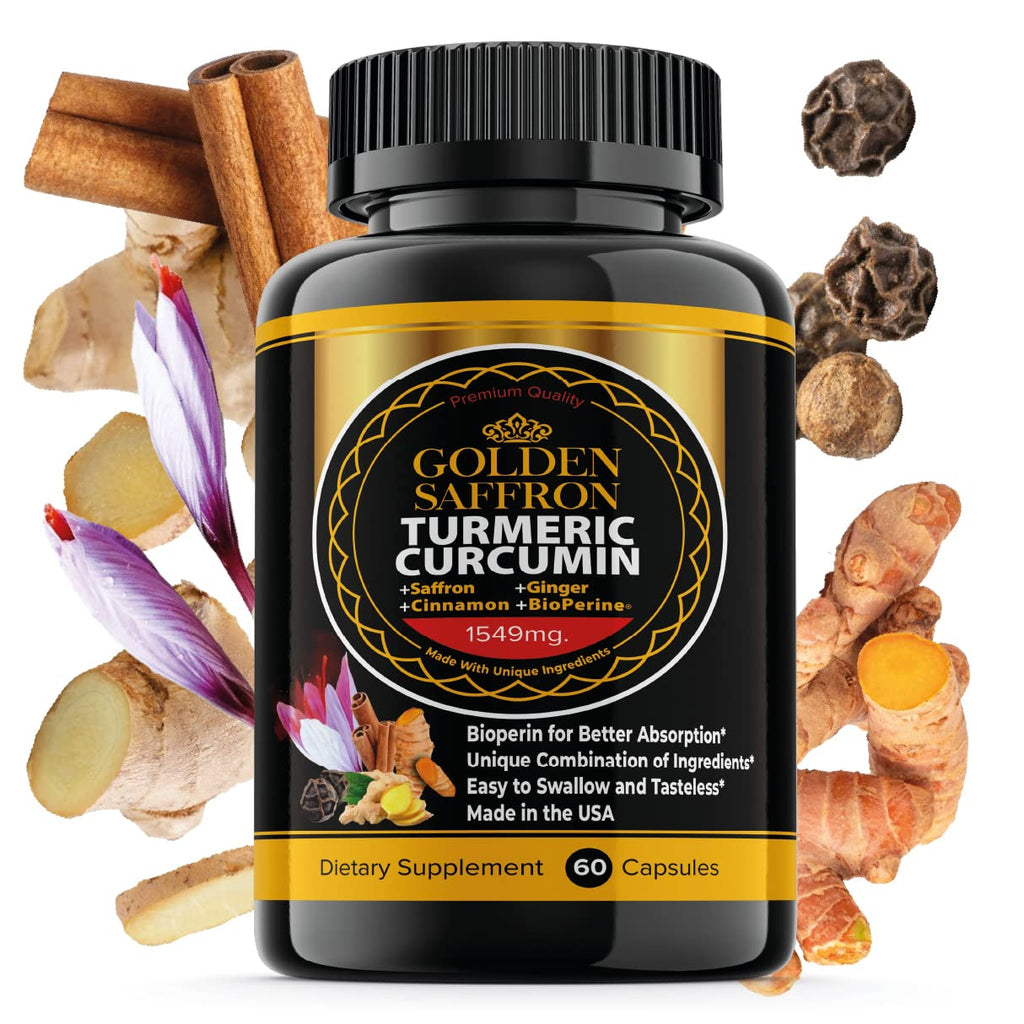 Golden Saffron Turmeric Curcumin with BioPerine – Made in USA