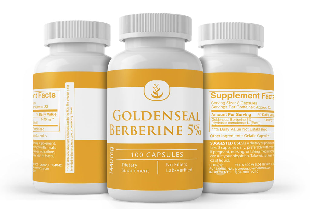 Pure Goldenseal Berberine Capsules - 100 Count, No Additives, Lab Verified