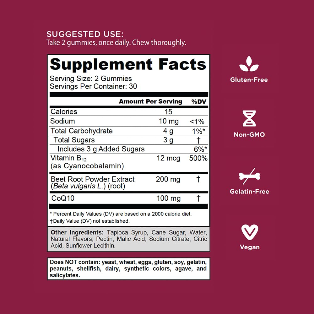 Goli Beets Cardio Gummies with CoQ10 & Vitamin B12 – Beetroot Extract | Vegan, Non-GMO, Gluten-Free (300 Count, 5 Pack)