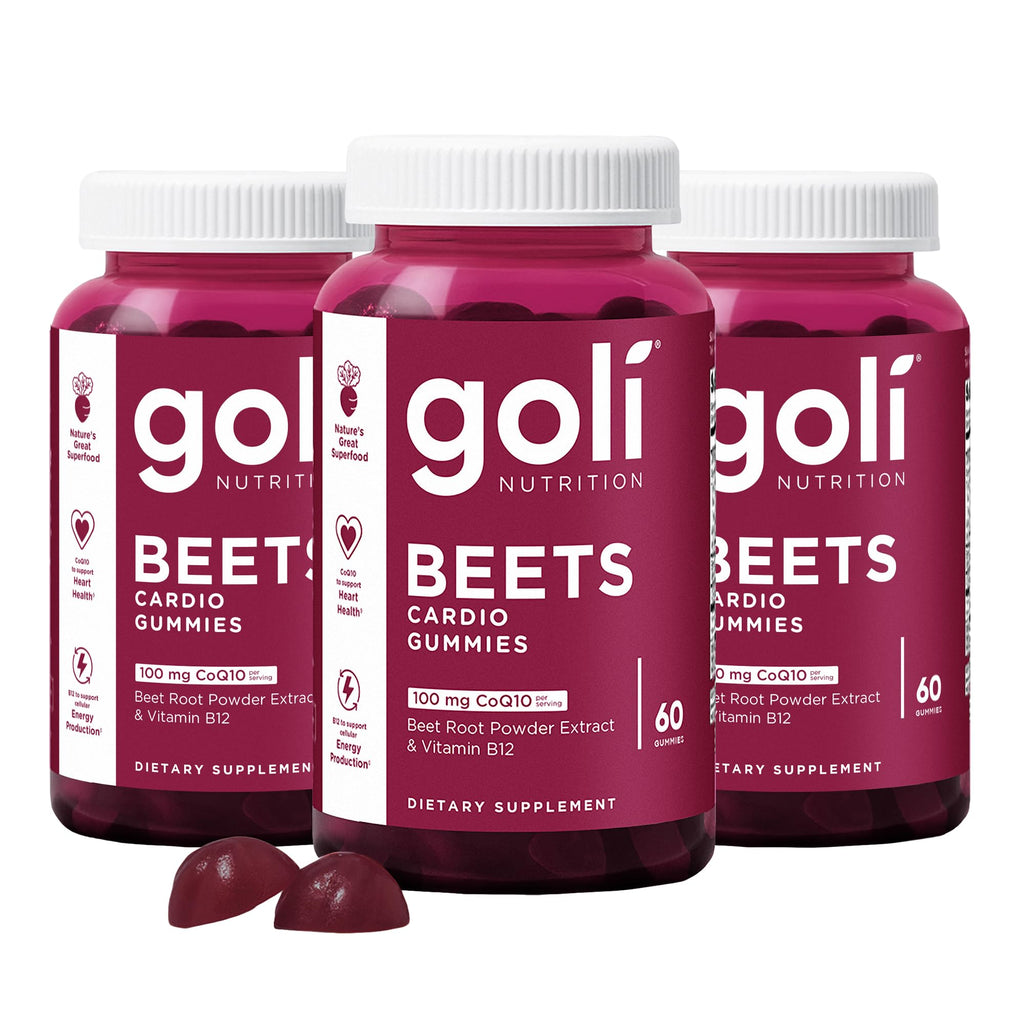 Goli Beets Cardio Gummies with CoQ10 & Vitamin B12 – Beetroot Extract for Cardiovascular Wellness – Vegan, Non-GMO, Gluten-Free – 60 Count (3 Pack)