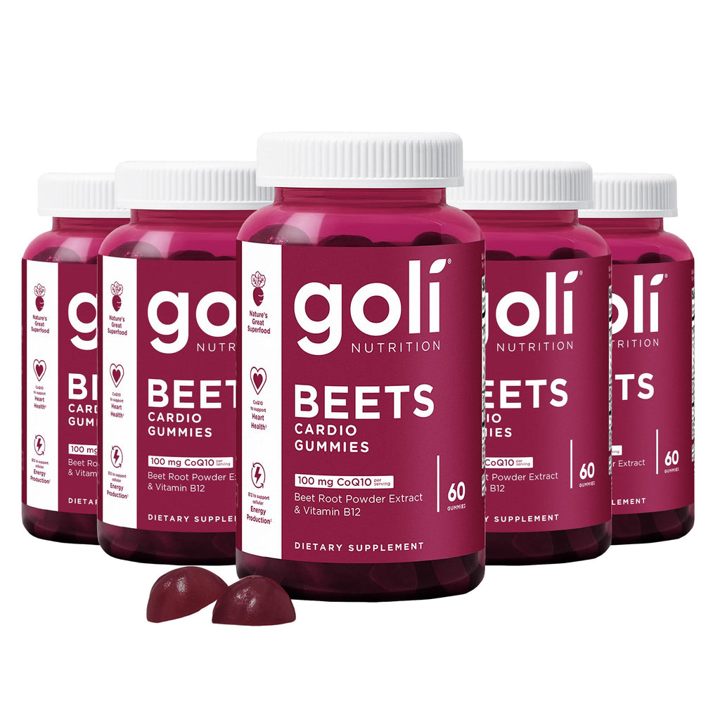 Goli Beets Cardio Gummies with CoQ10 & Vitamin B12 – Beetroot Extract | Vegan, Non-GMO, Gluten-Free (300 Count, 5 Pack)