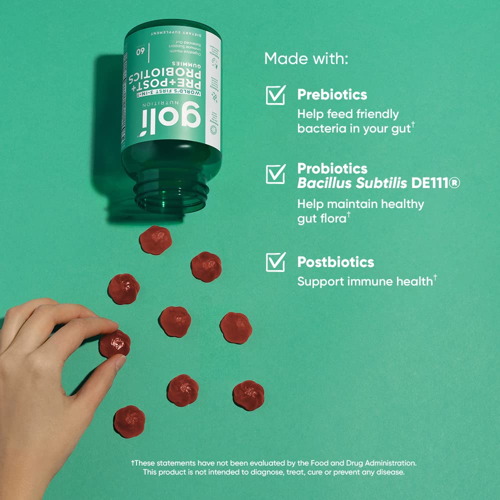 Goli Pre+Post+Probiotics Gummies – 180 Count | 3-in-1 Gluten-Free, Vegan, Non-GMO, Gelatin-Free