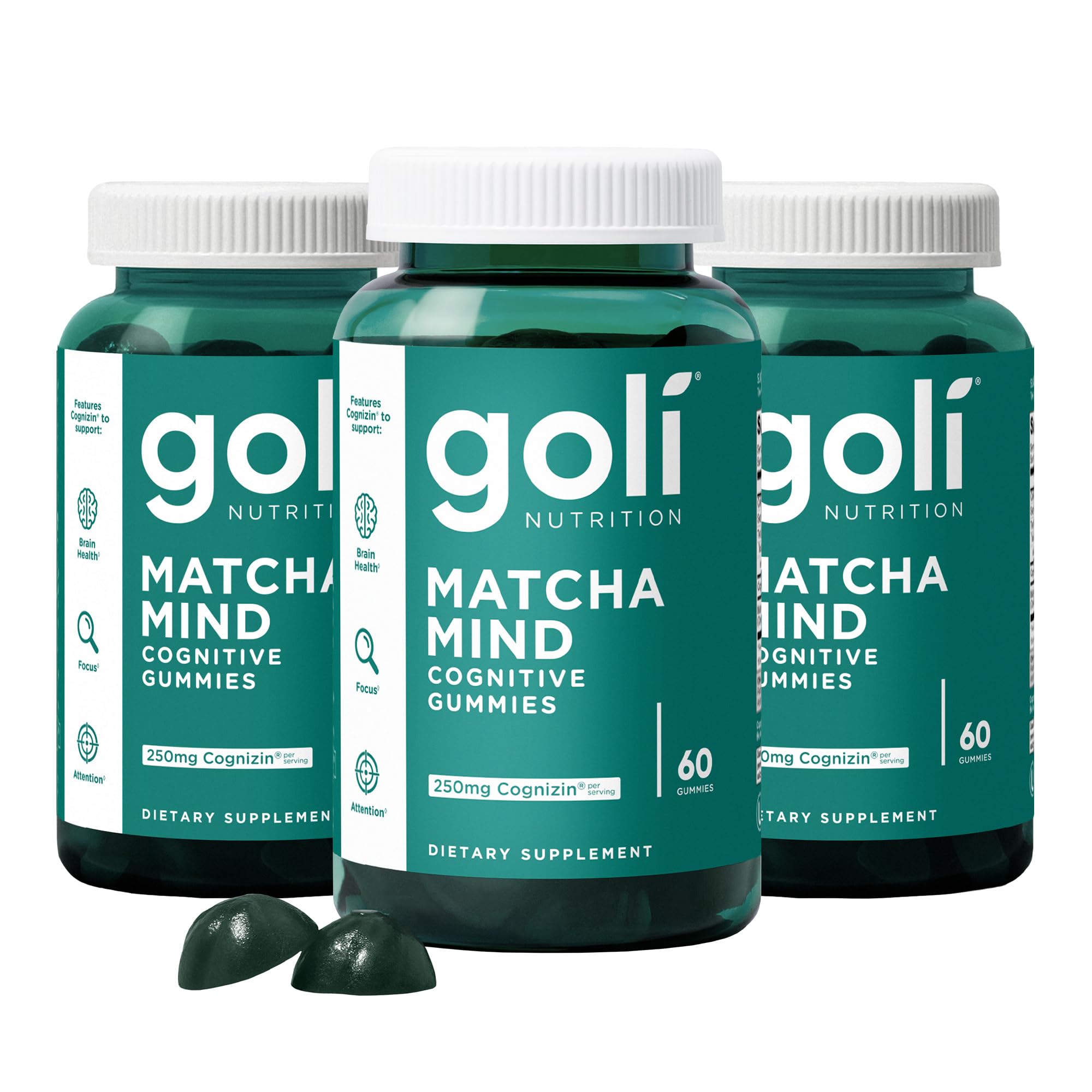 Goli Matcha Mind Gummies – 180 Count | Cognizin for Focus & Brain Health | Vegan, Non-GMO, Gluten-Free