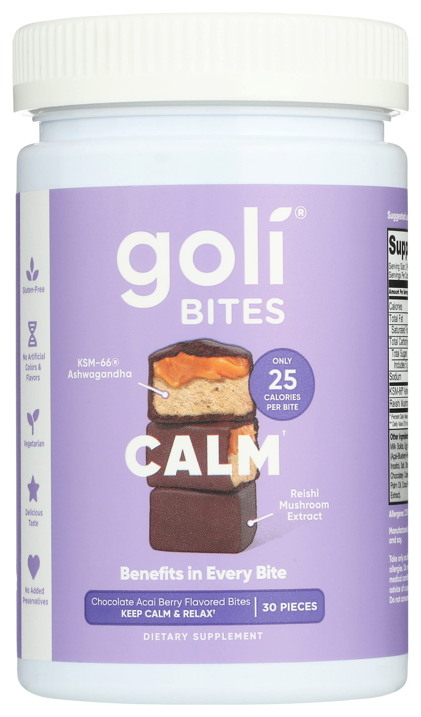 Goli Nutrition Calm Ashwagandha Bites – Chocolate Acai Berry, 30 Pieces