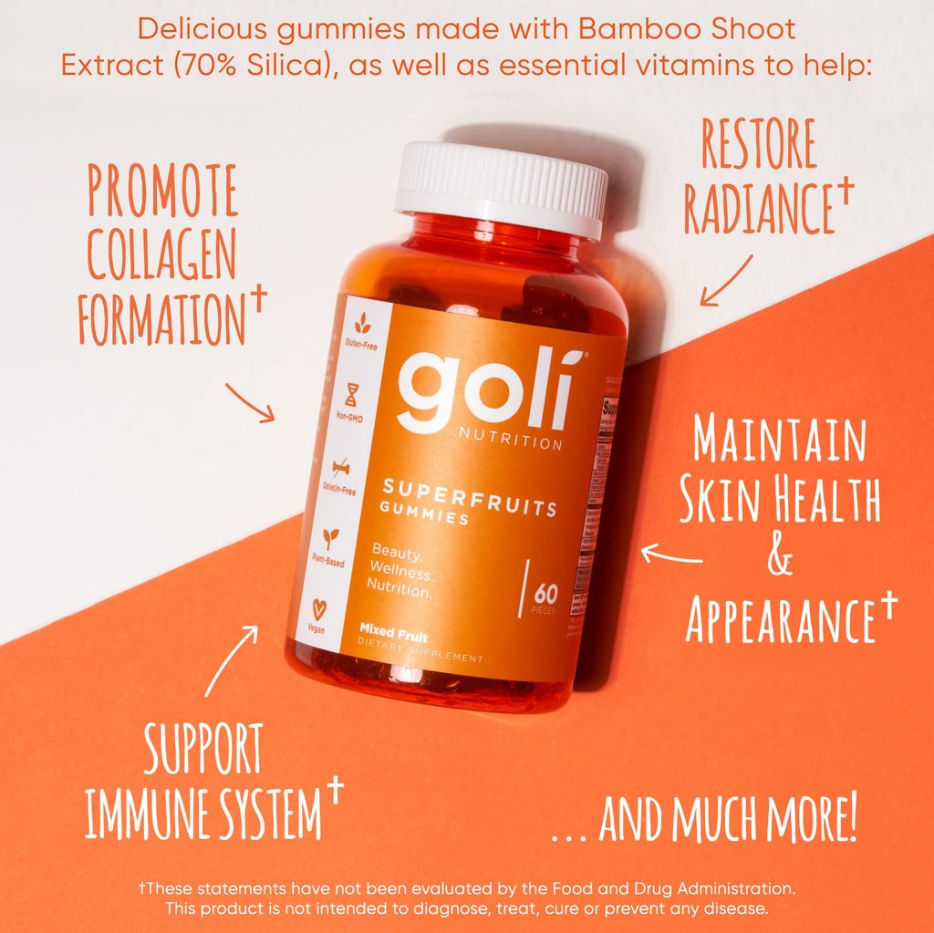 Goli Superfruits Beauty Gummies – 120 Count, Vegan, Non-GMO, Gluten & Gelatin Free, Collagen-Promoting