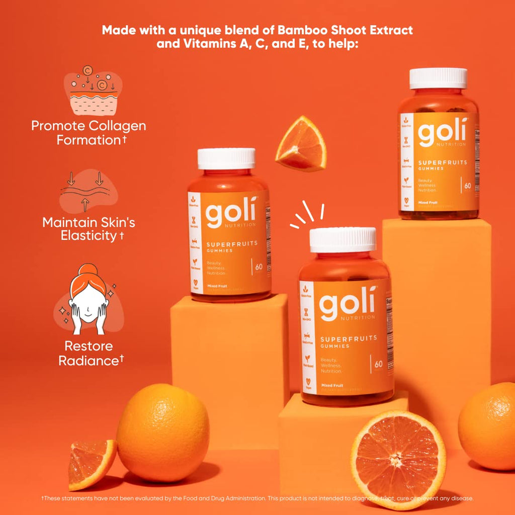 Goli Superfruits Beauty Gummies – 120 Count, Vegan, Non-GMO, Gluten & Gelatin Free, Collagen-Promoting