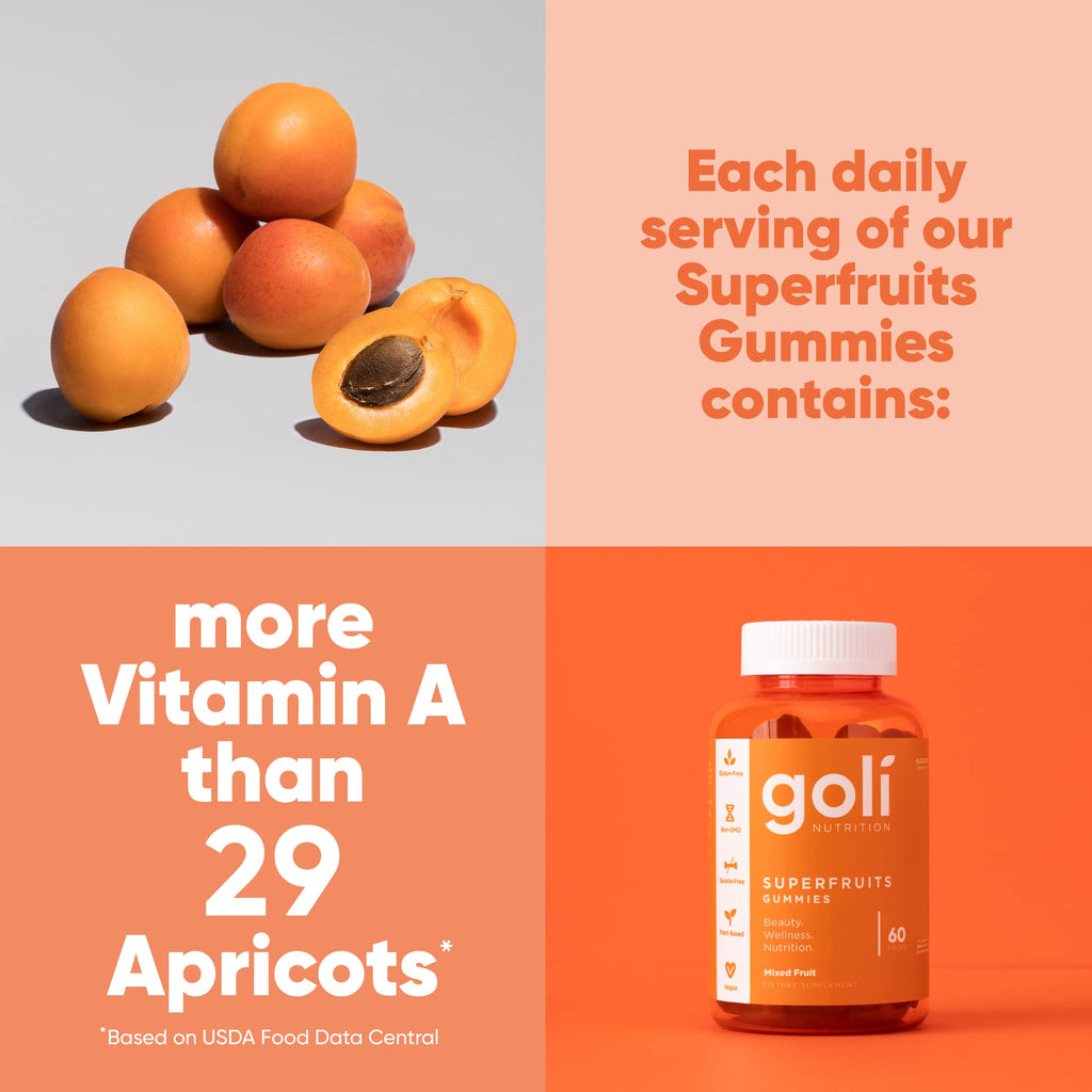 Goli Superfruits Beauty Gummies – 120 Count, Vegan, Non-GMO, Gluten & Gelatin Free, Collagen-Promoting