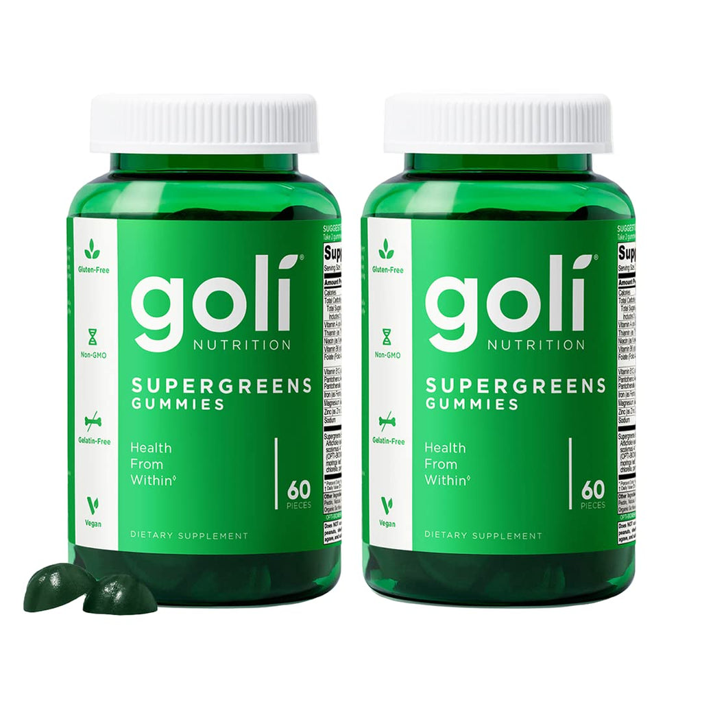 Goli SuperGreens Vitamin Gummy – 120 Count, Pack of 2 | Plant-Based, Vegan, Gluten-Free, Gelatin-Free