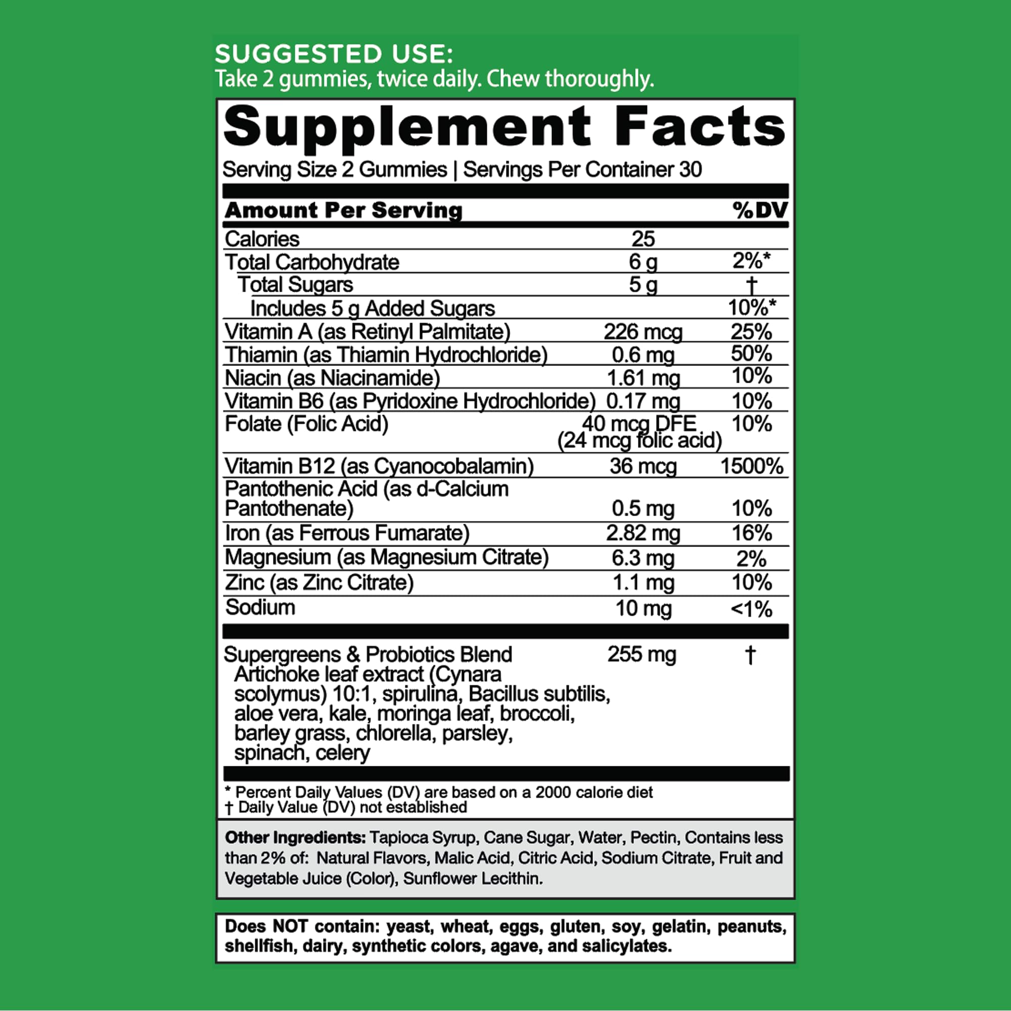 Goli Supergreens Gummies with Probiotics – Artichoke Leaf, Spirulina & Kale | Vegan, Gluten-Free, Non-GMO – 60 Count (5 Pack)