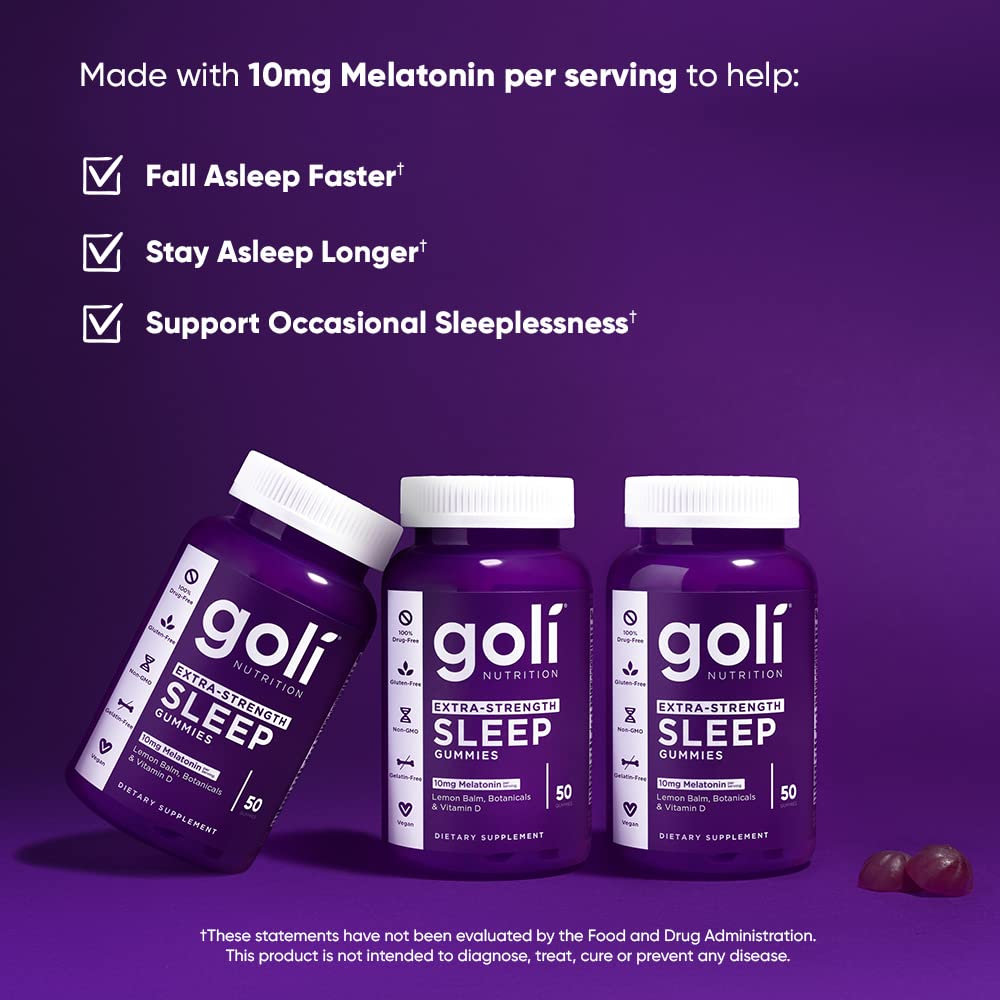 Goli Extra-Strength Sleep Gummies with 10 mg Melatonin – 150 Count | Vegan, Gluten-Free, Gelatin-Free