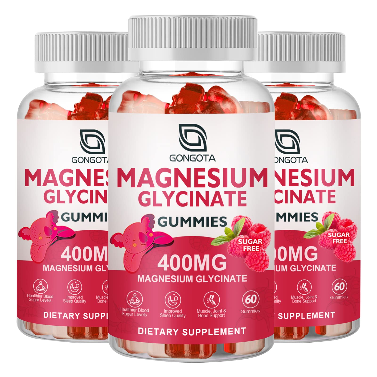 GONGOTA Magnesium Glycinate Gummies 400 mg + 100 mg Magnesium Compound with Vitamin D & B6 | Sugar-Free, 180 Gummies